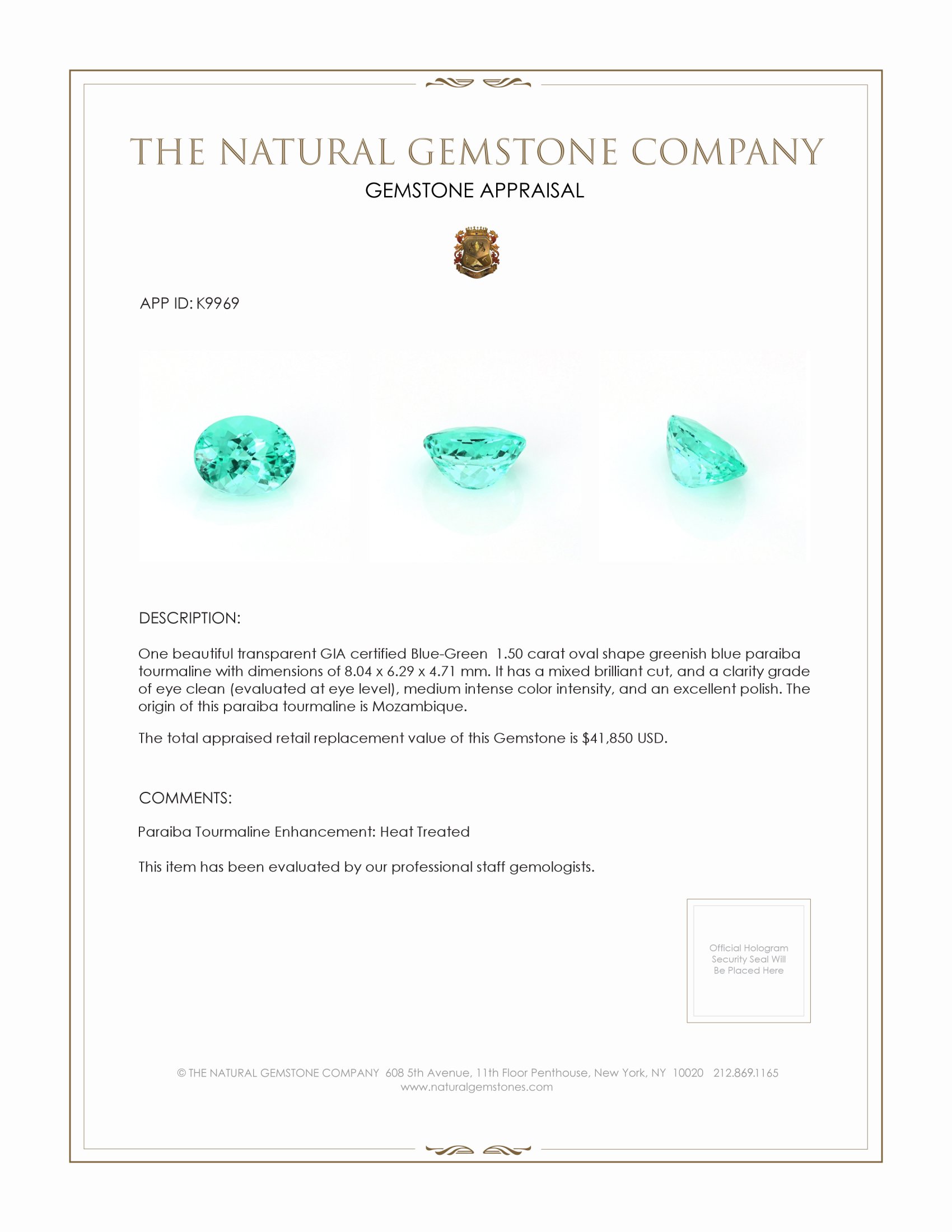 1.50 Ct. Paraiba Tourmaline from Mozambique