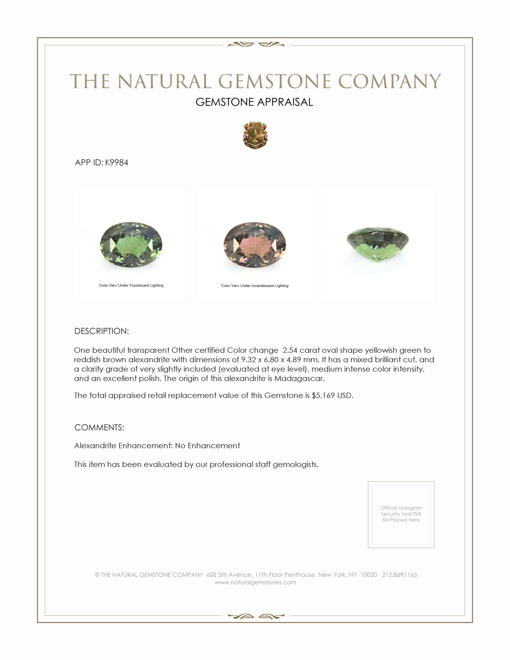 2.54 Ct. Alexandrite from Madagascar