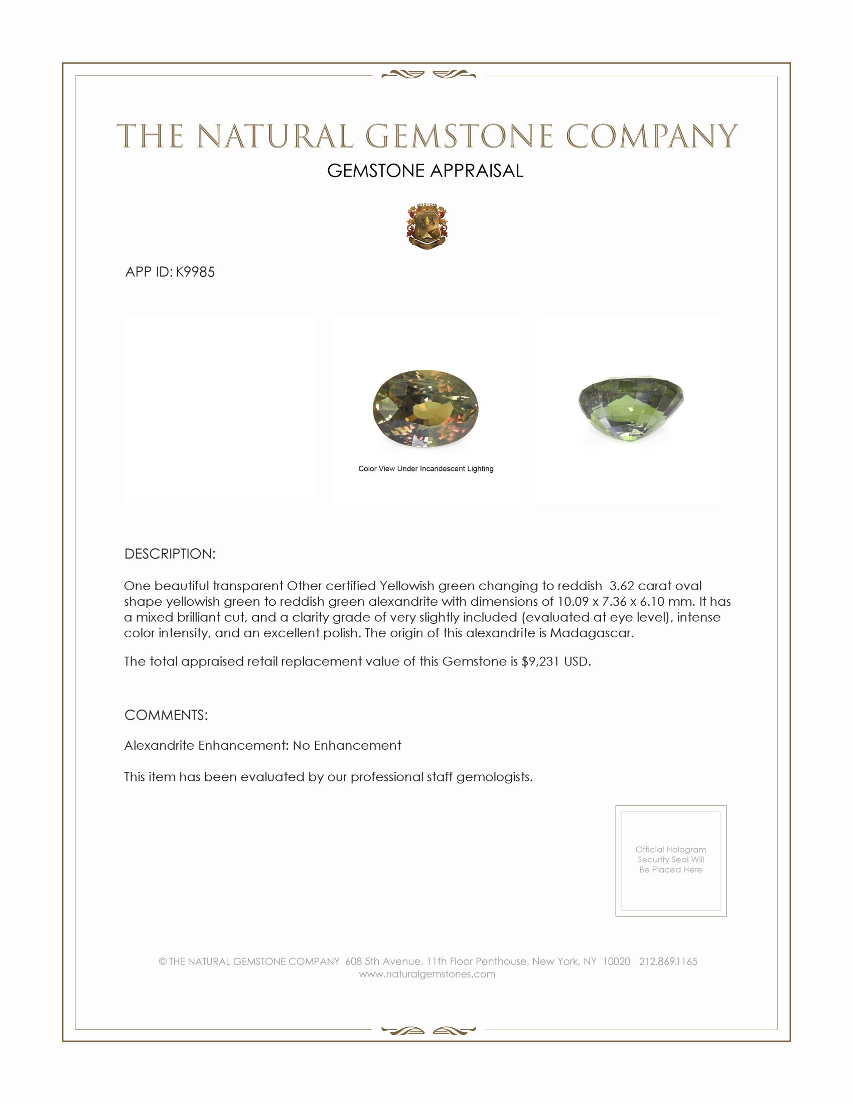 3.62 Ct. Alexandrite from Madagascar