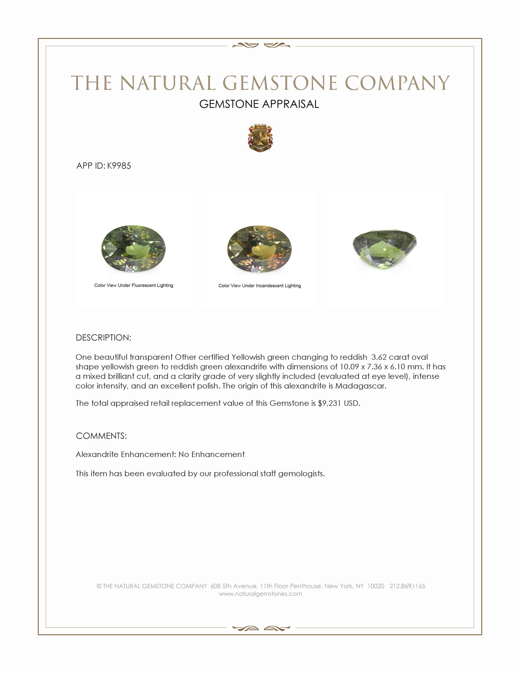 3.62 Ct. Alexandrite from Madagascar