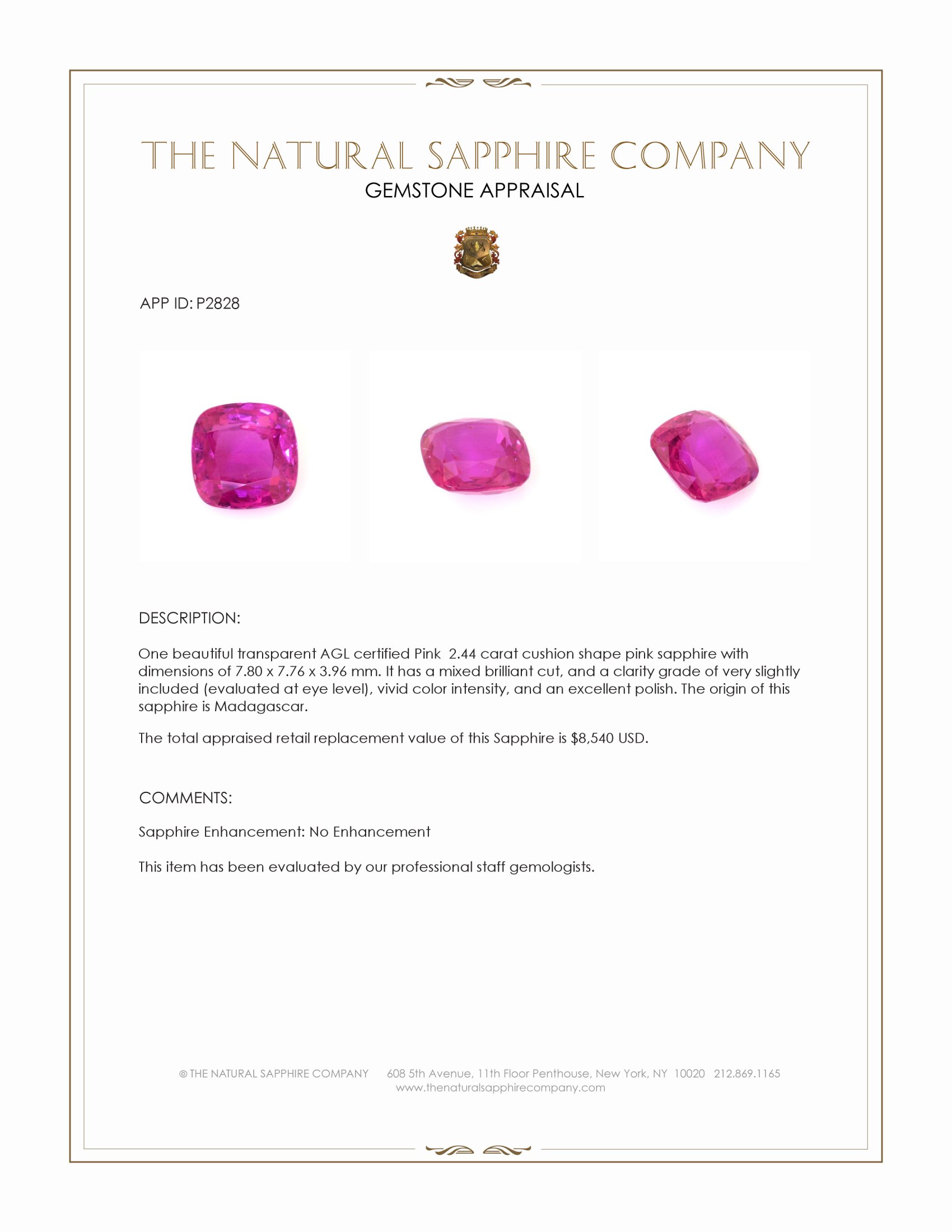 2.44 Ct. Pink Sapphire from Madagascar