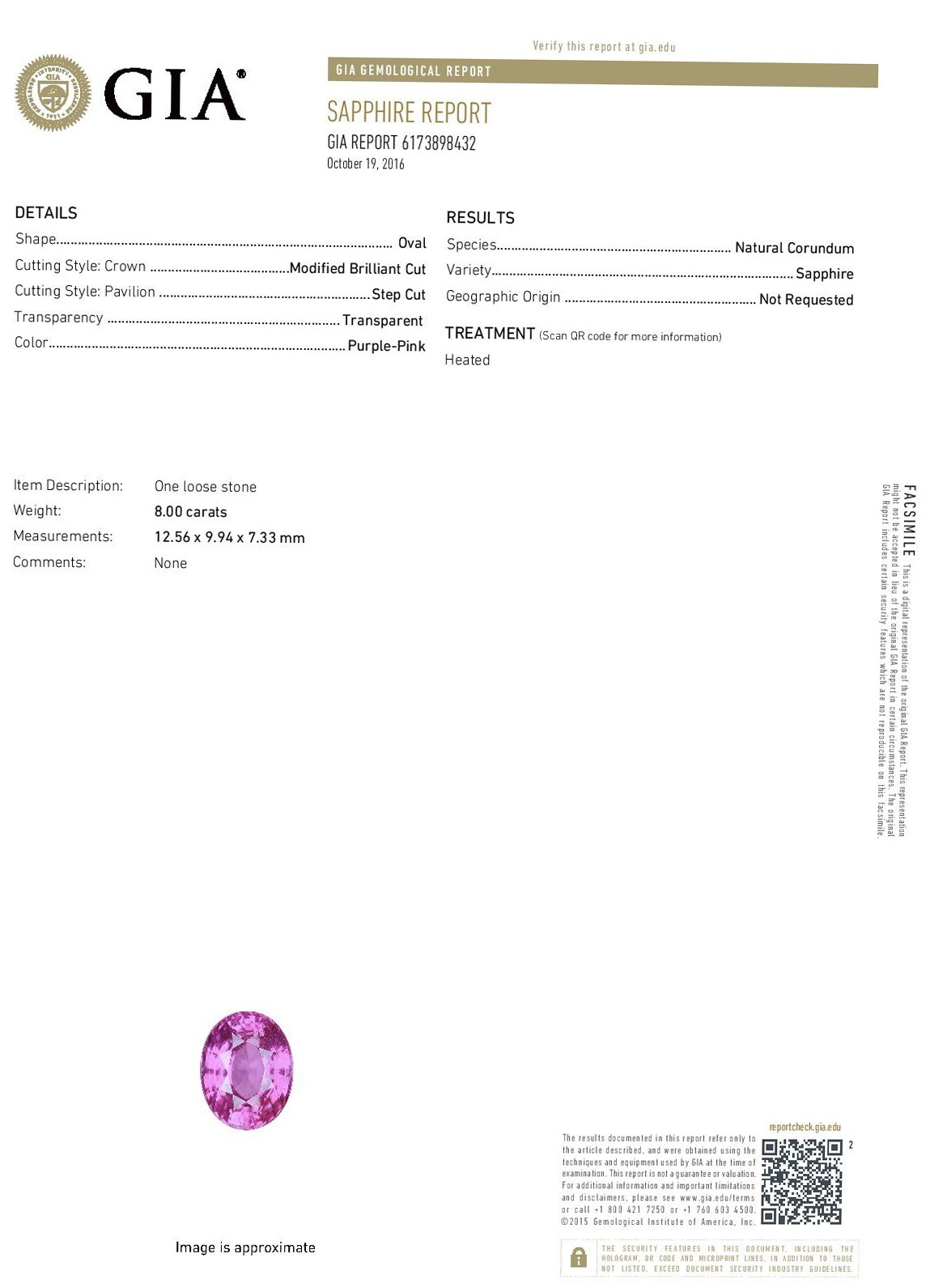 8.00 Ct. Purplish Pink Sapphire from Madagascar