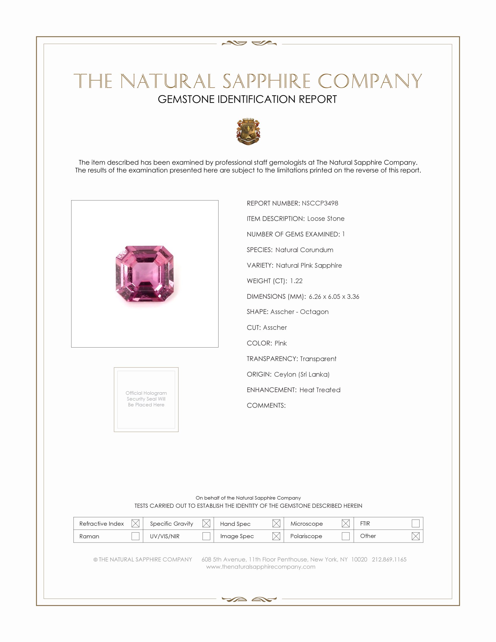1.22 Ct. Pink Sapphire from Ceylon (Sri Lanka)