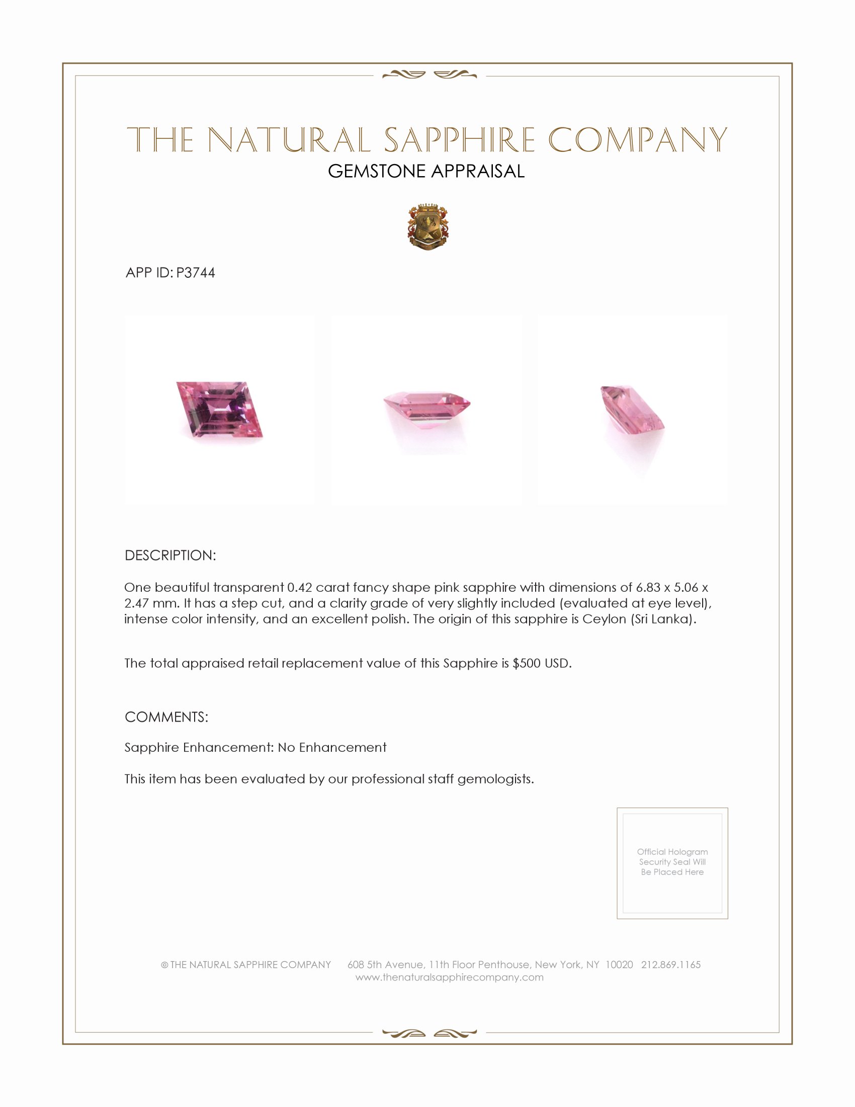 0.42 Ct. Pink Sapphire from Ceylon (Sri Lanka)