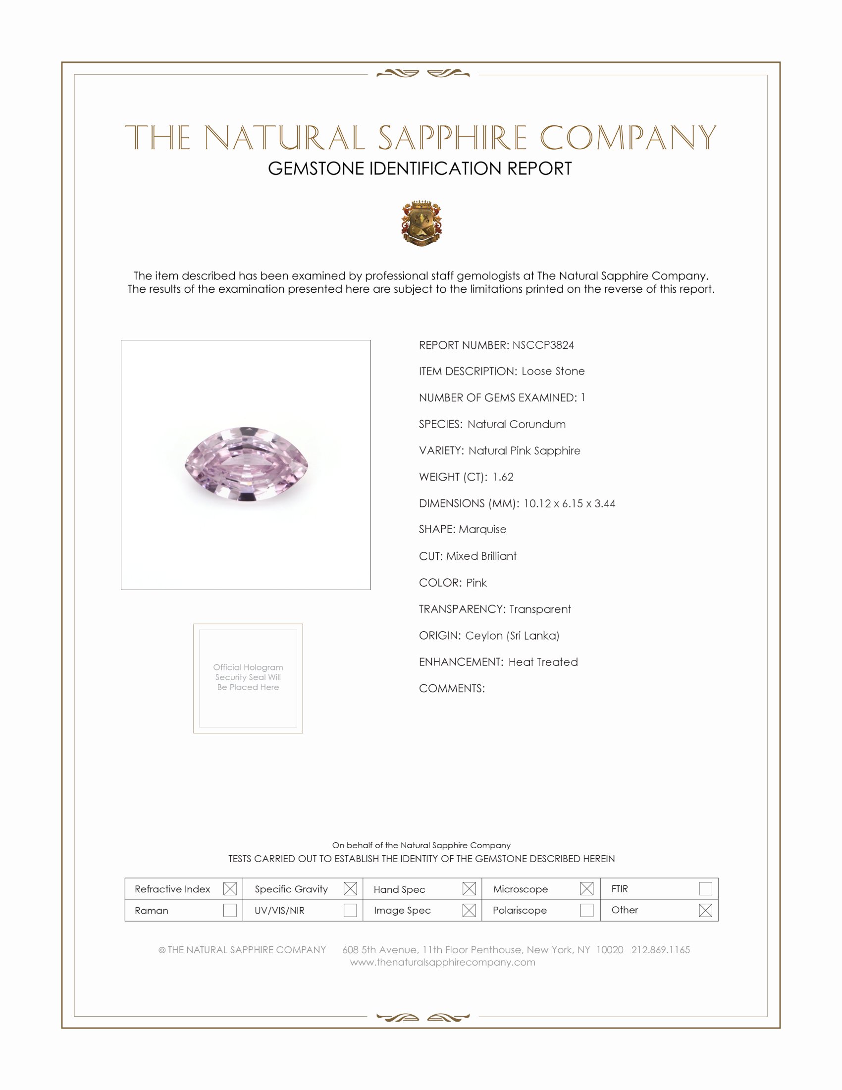 1.62 Ct. Pink Sapphire from Ceylon (Sri Lanka)