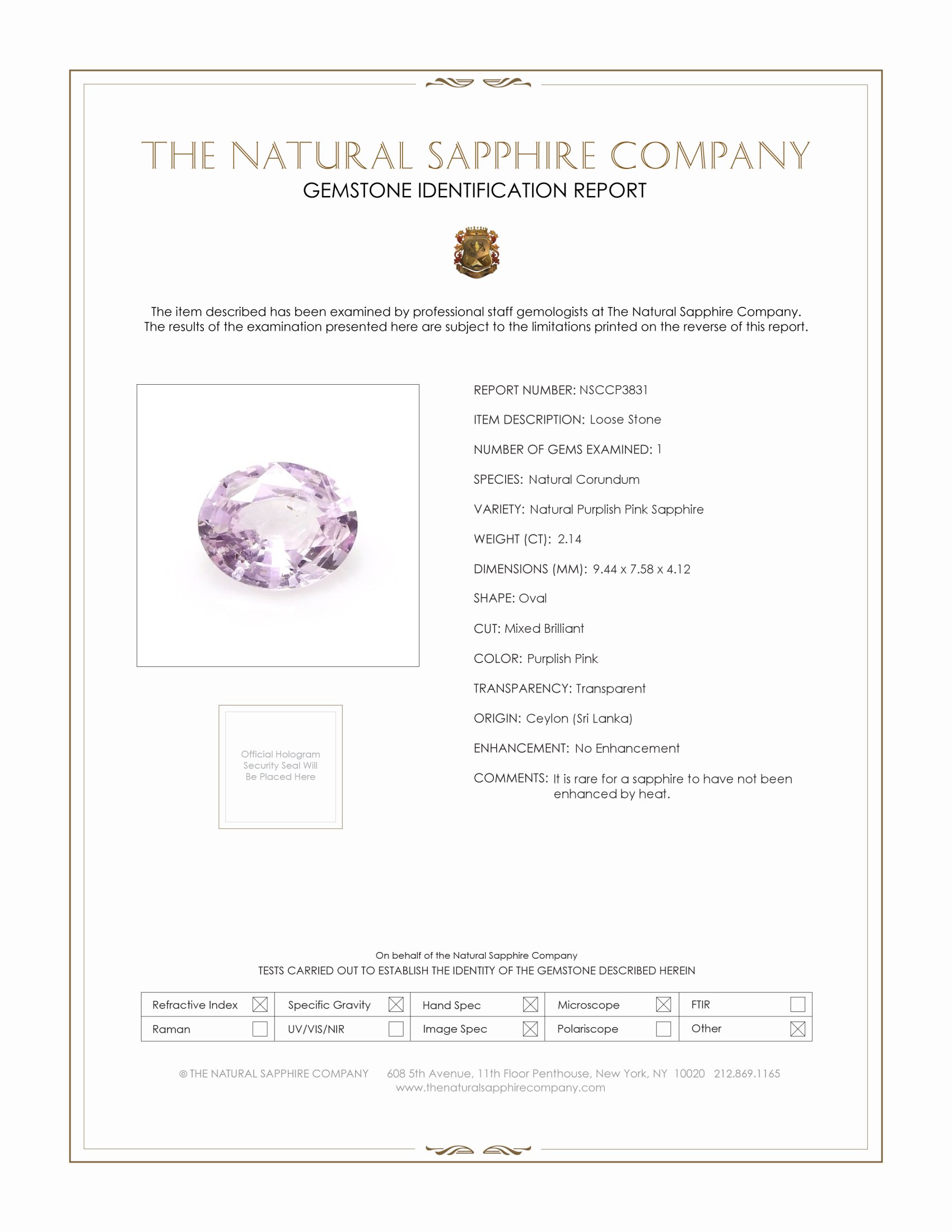 2.14 Ct. Purplish Pink Sapphire from Ceylon (Sri Lanka)