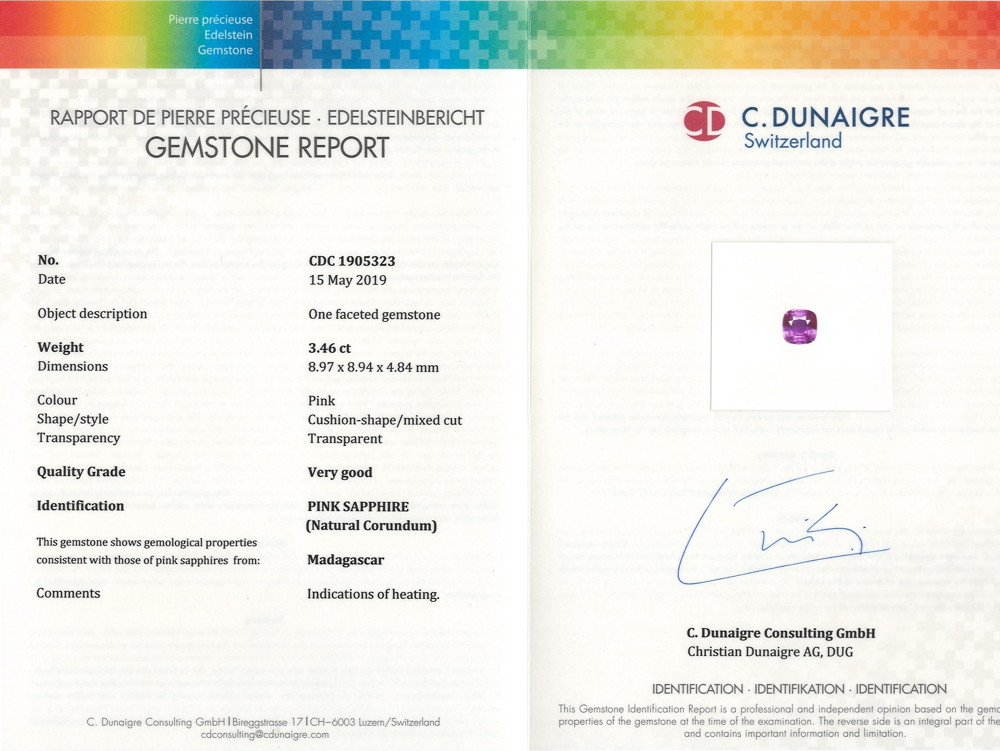 3.46 Ct. Pink Sapphire from Madagascar