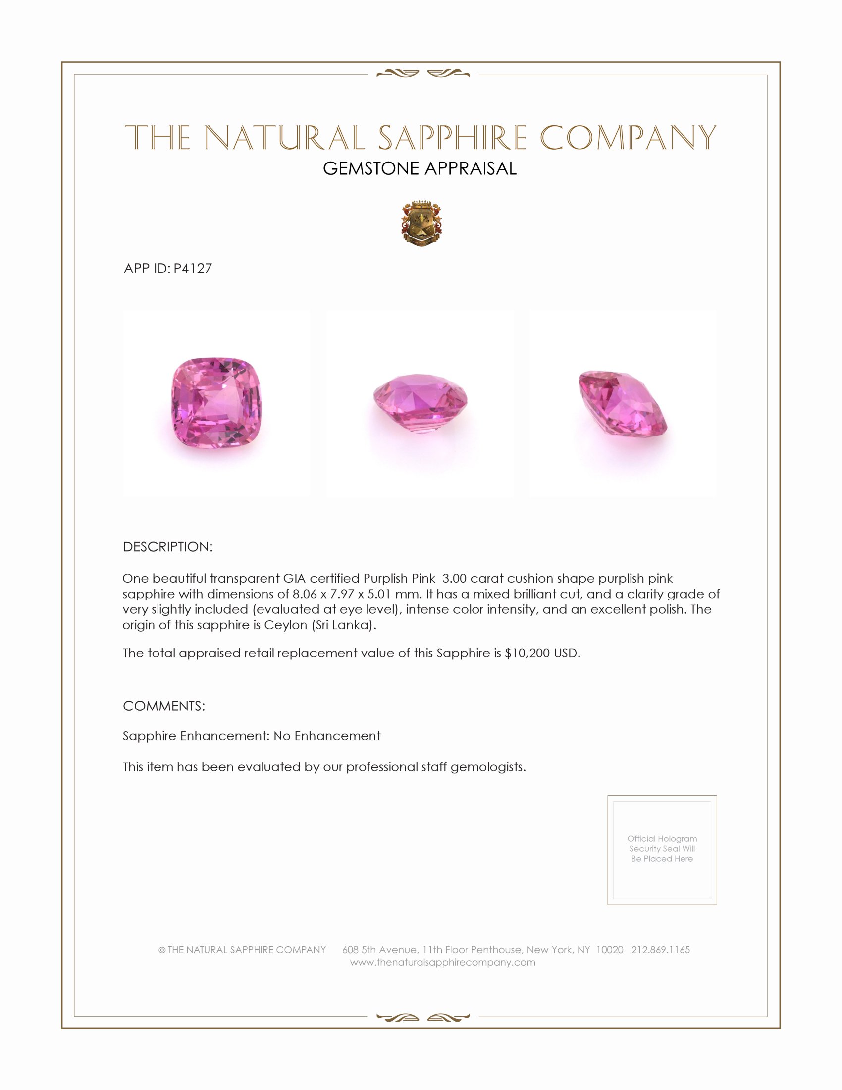 3.00 Ct. Purplish Pink Sapphire from Ceylon (Sri Lanka)