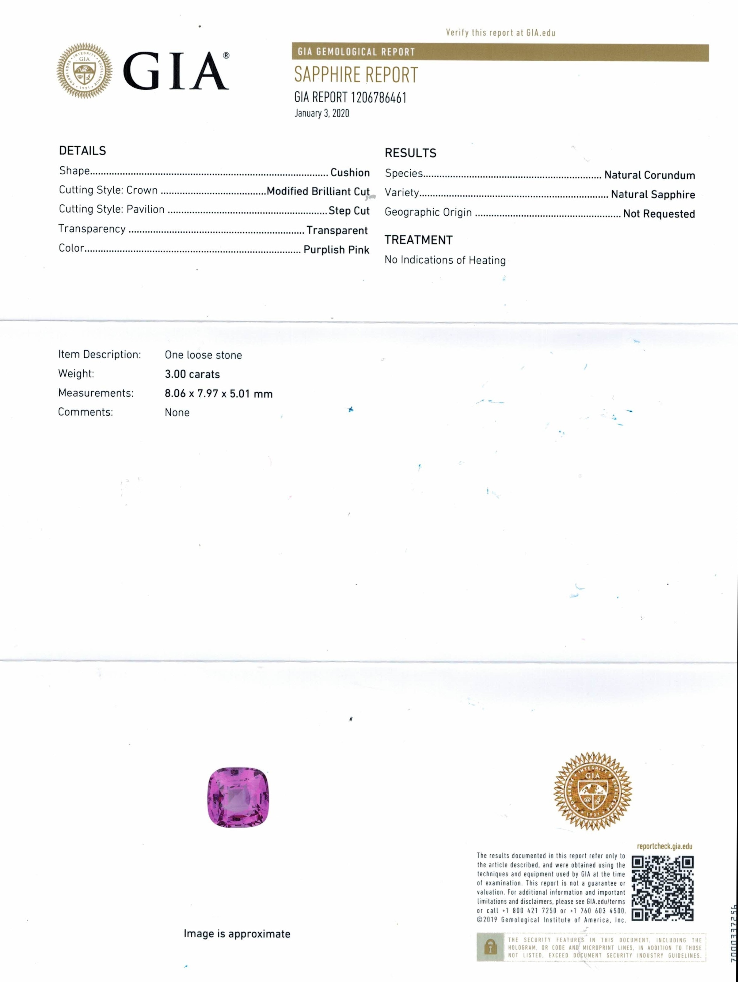 3.00 Ct. Purplish Pink Sapphire from Ceylon (Sri Lanka)