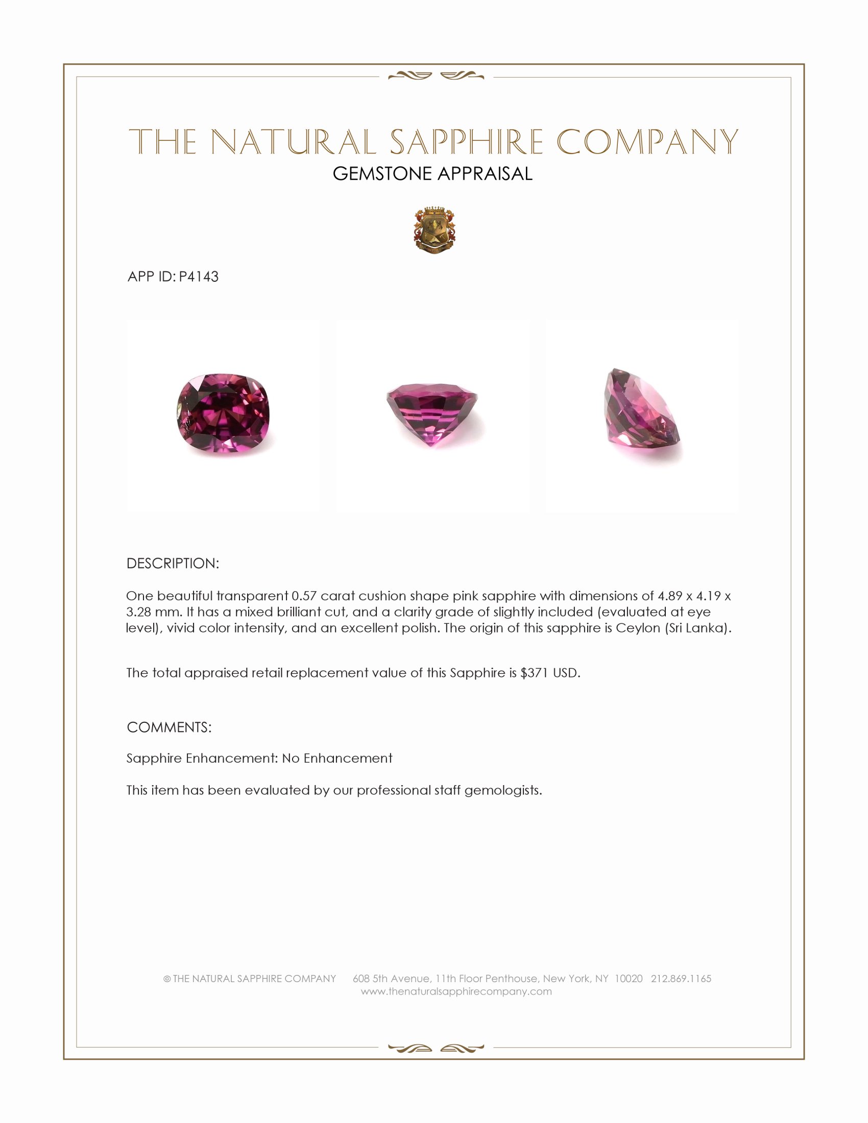 0.57 Ct. Pink Sapphire from Ceylon (Sri Lanka)