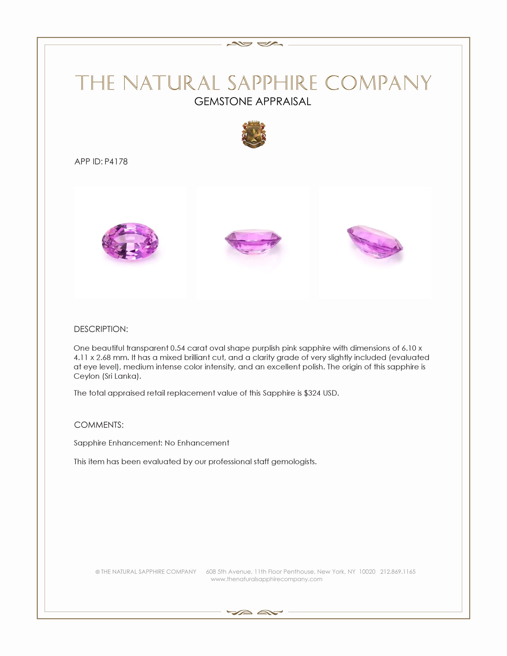 0.54 Ct. Purplish Pink Sapphire from Ceylon (Sri Lanka)