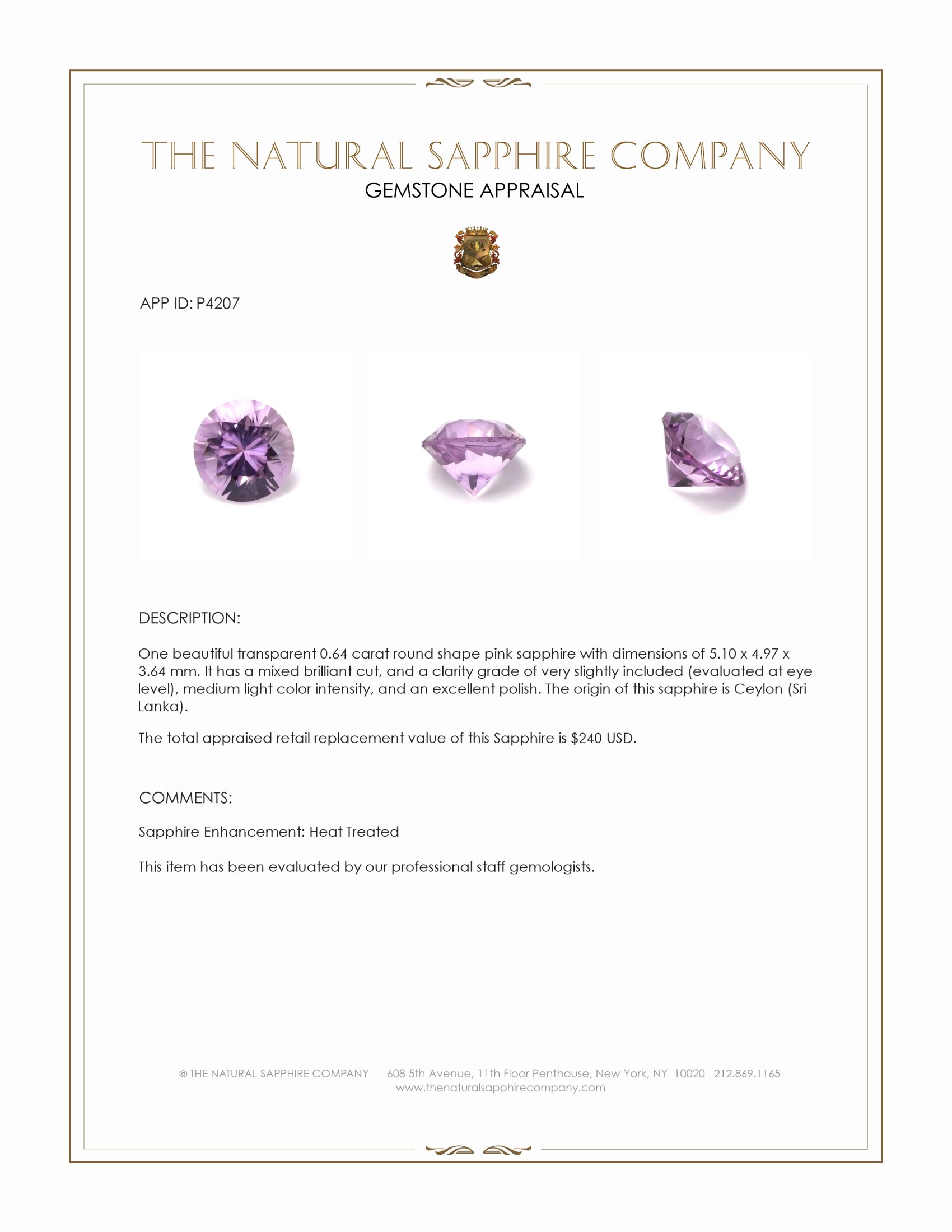 0.64 Ct. Pink Sapphire from Ceylon (Sri Lanka)