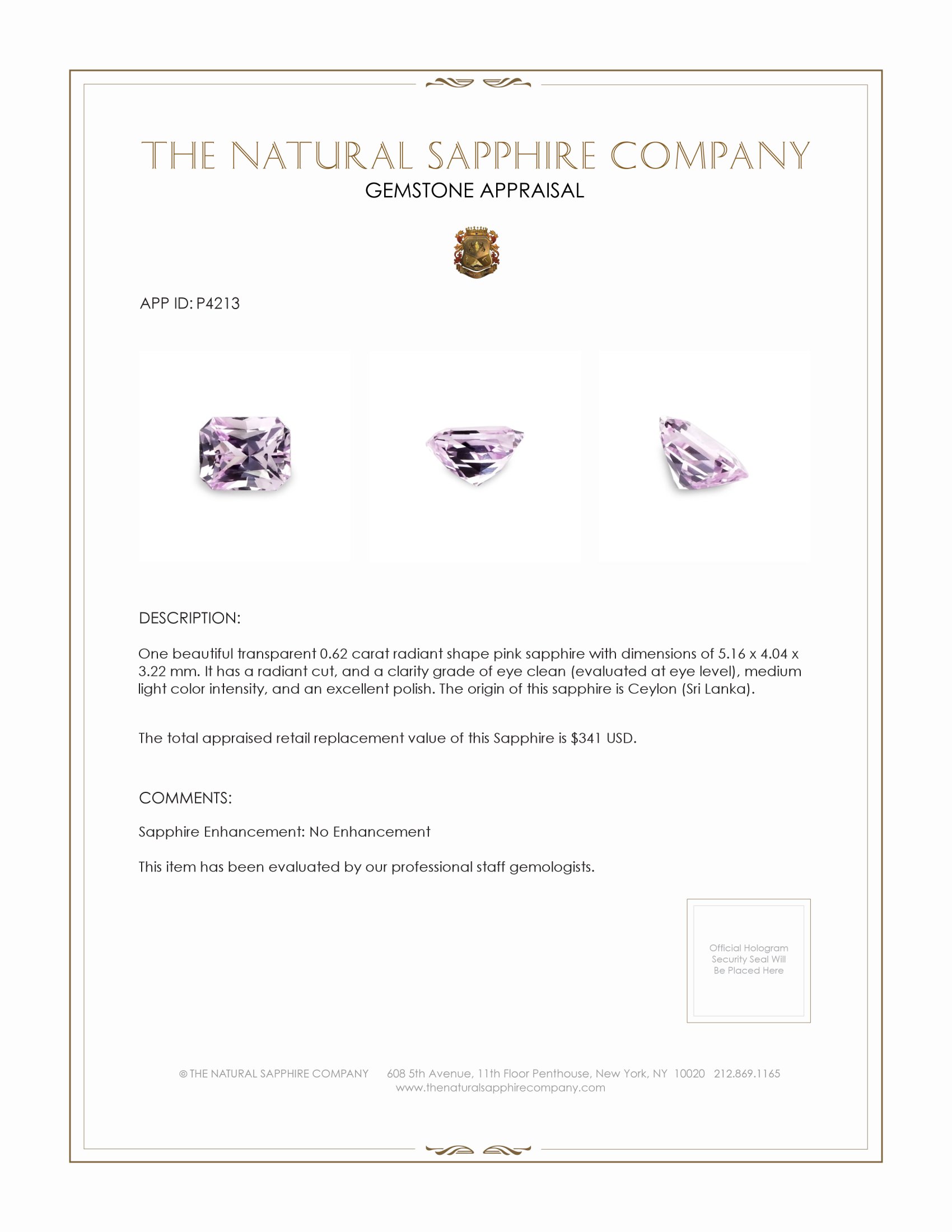 0.62 Ct. Pink Sapphire from Ceylon (Sri Lanka)