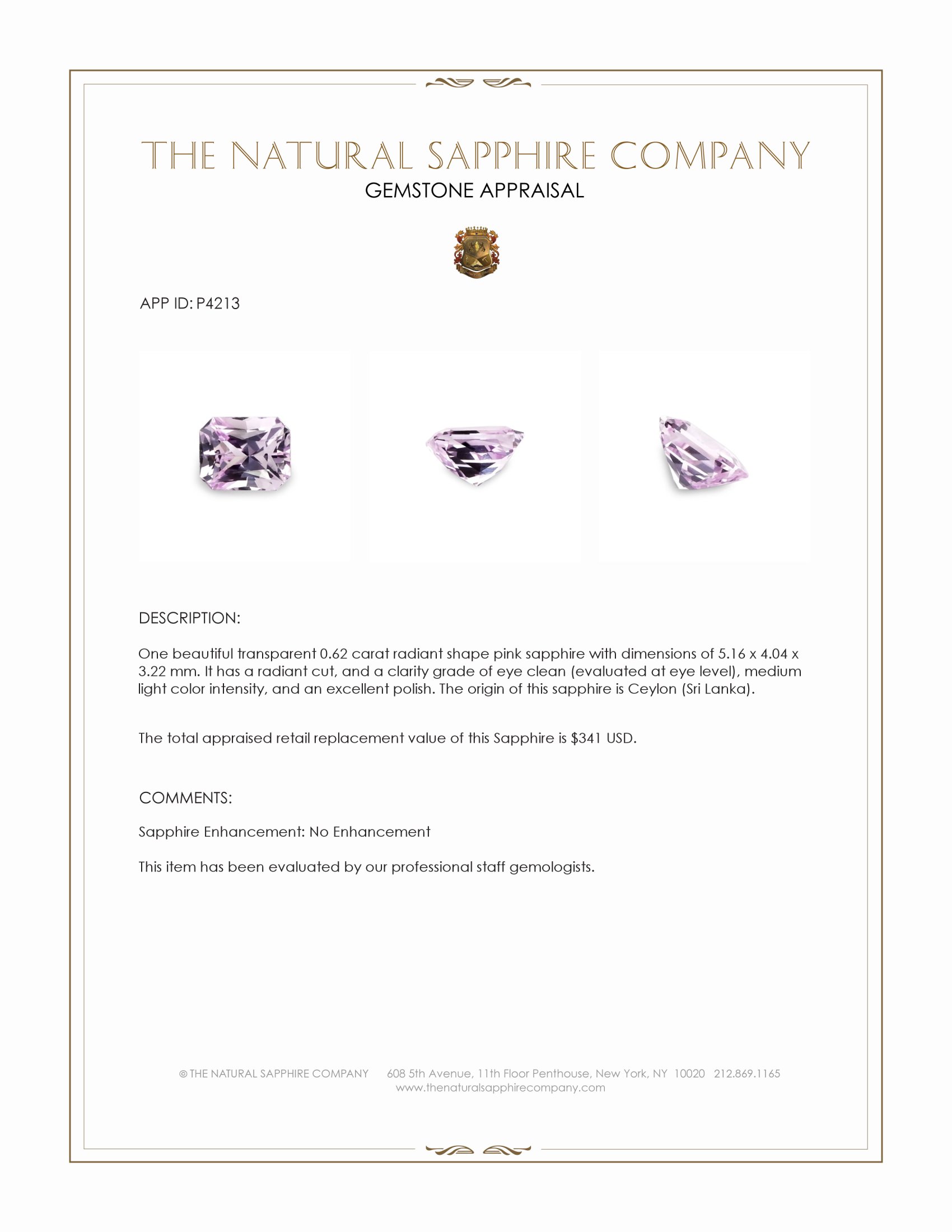 0.62 Ct. Pink Sapphire from Ceylon (Sri Lanka)