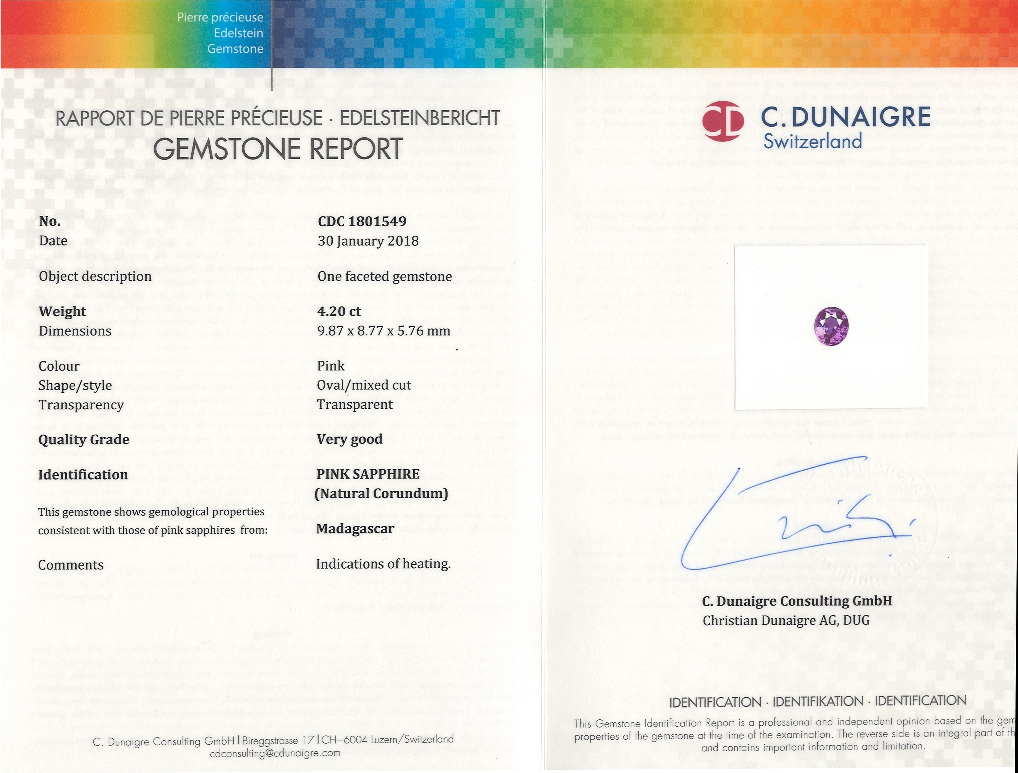 4.20 Ct. Pink Sapphire from Madagascar