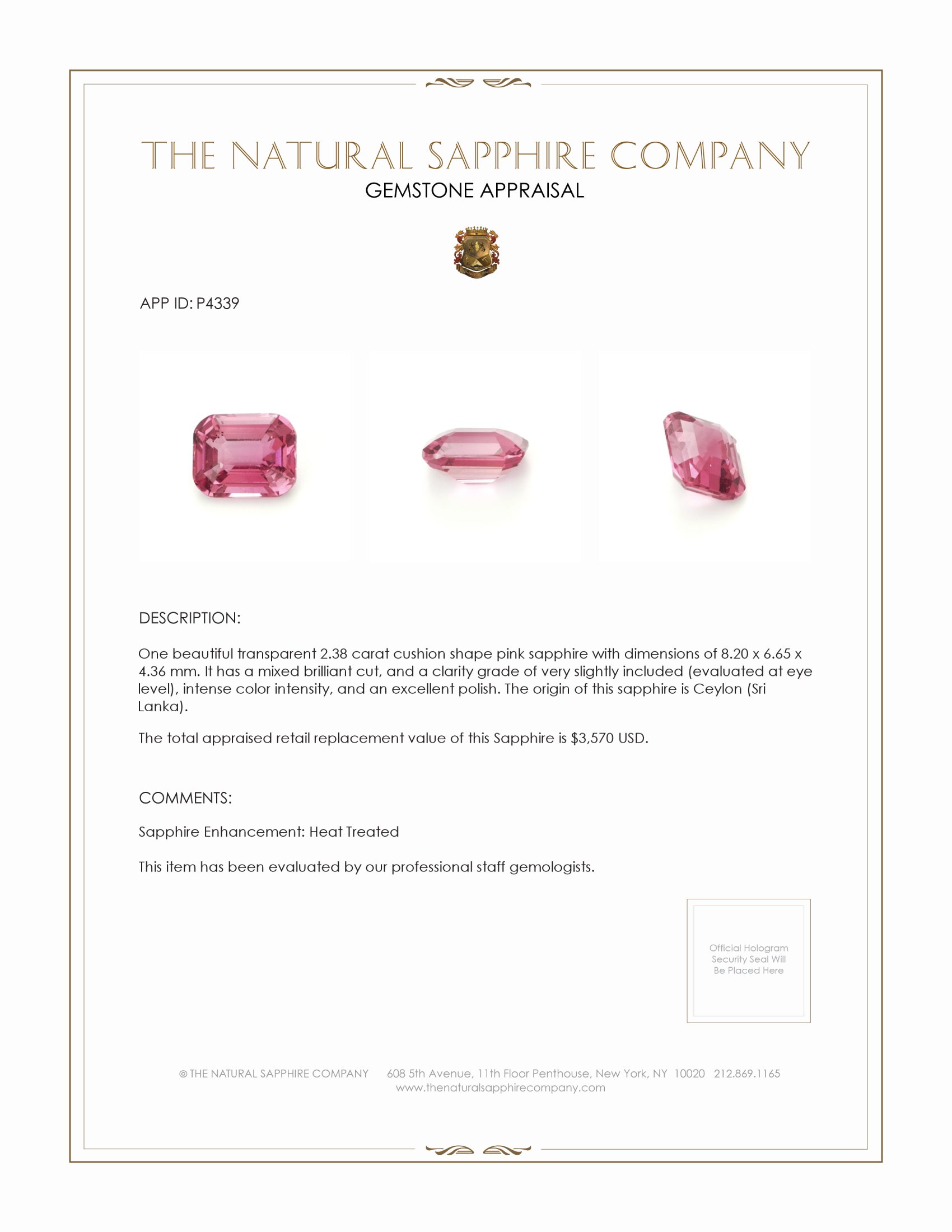 2.38 Ct. Pink Sapphire from Ceylon (Sri Lanka)