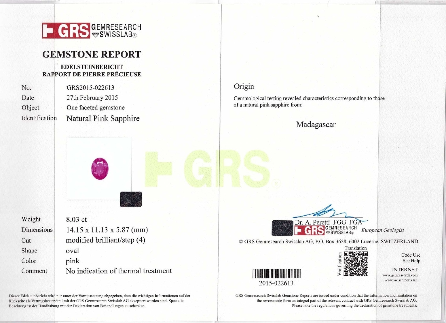 8.03 Ct. Pink Sapphire from Madagascar