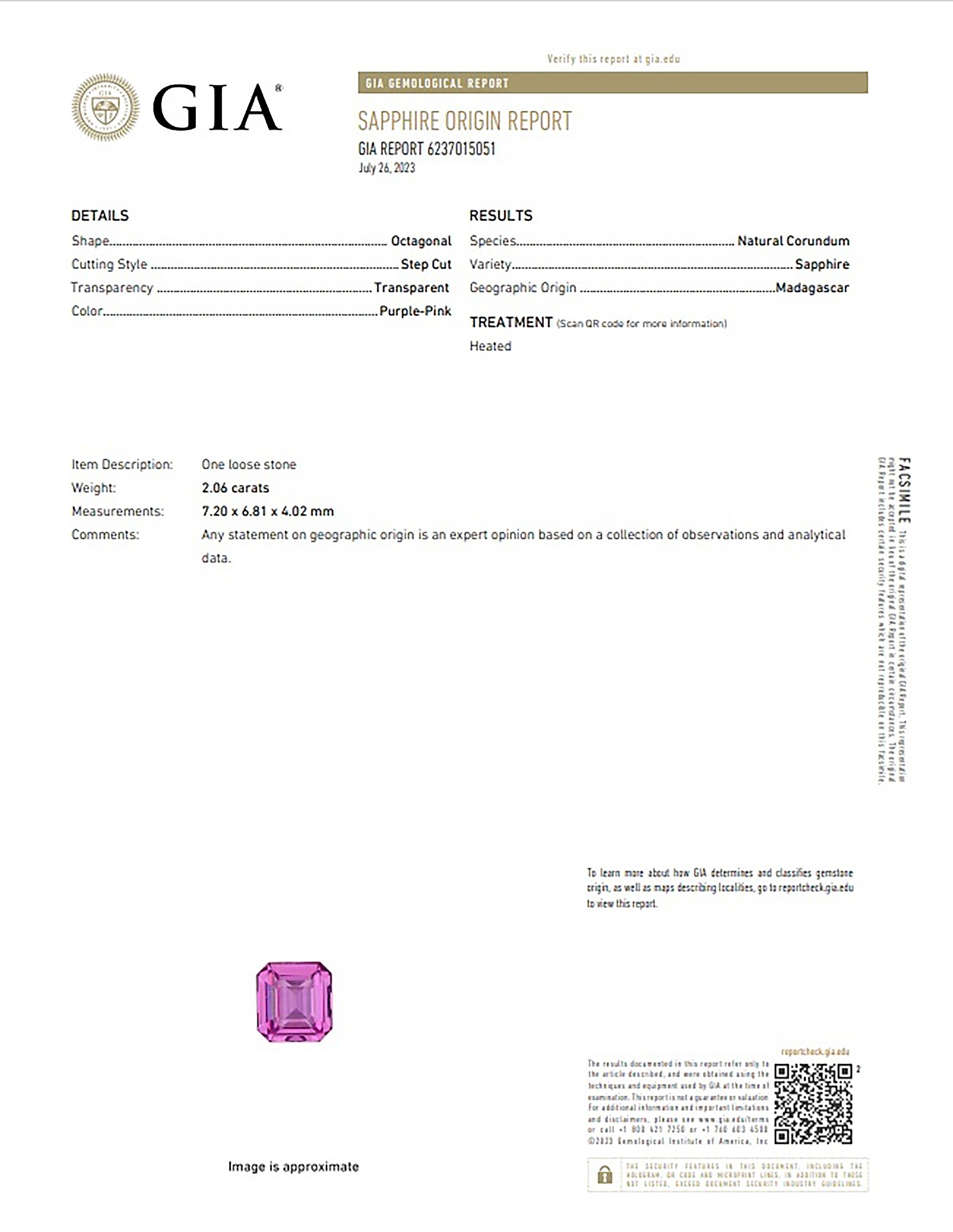 2.06 Ct. Pink Sapphire from Madagascar