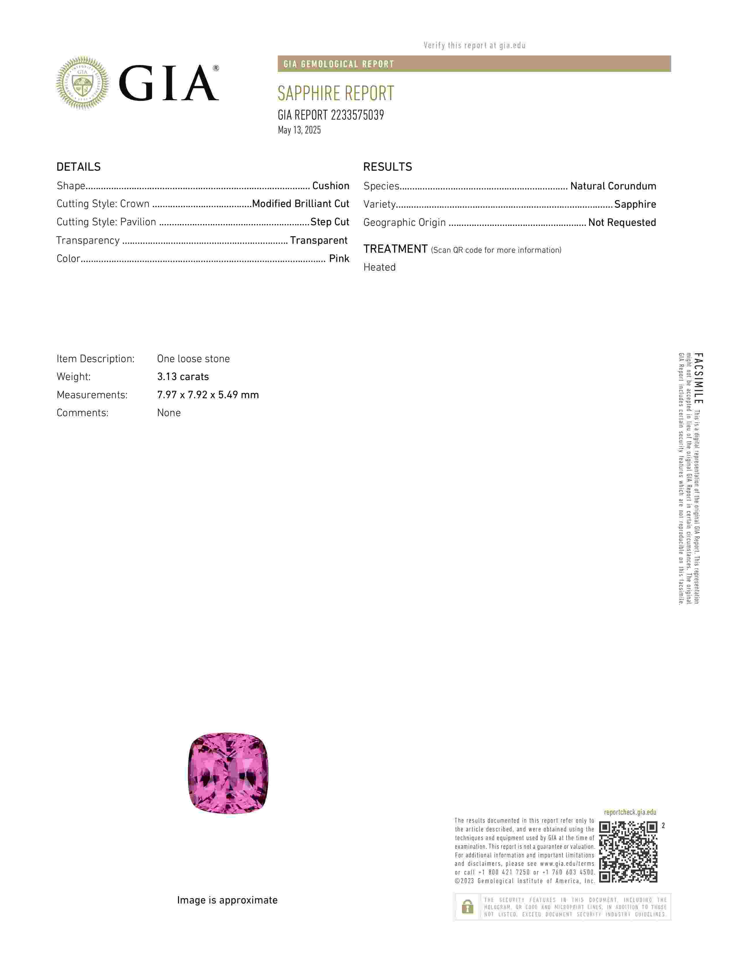 3.13 Ct. Pink Sapphire from Ceylon (Sri Lanka)