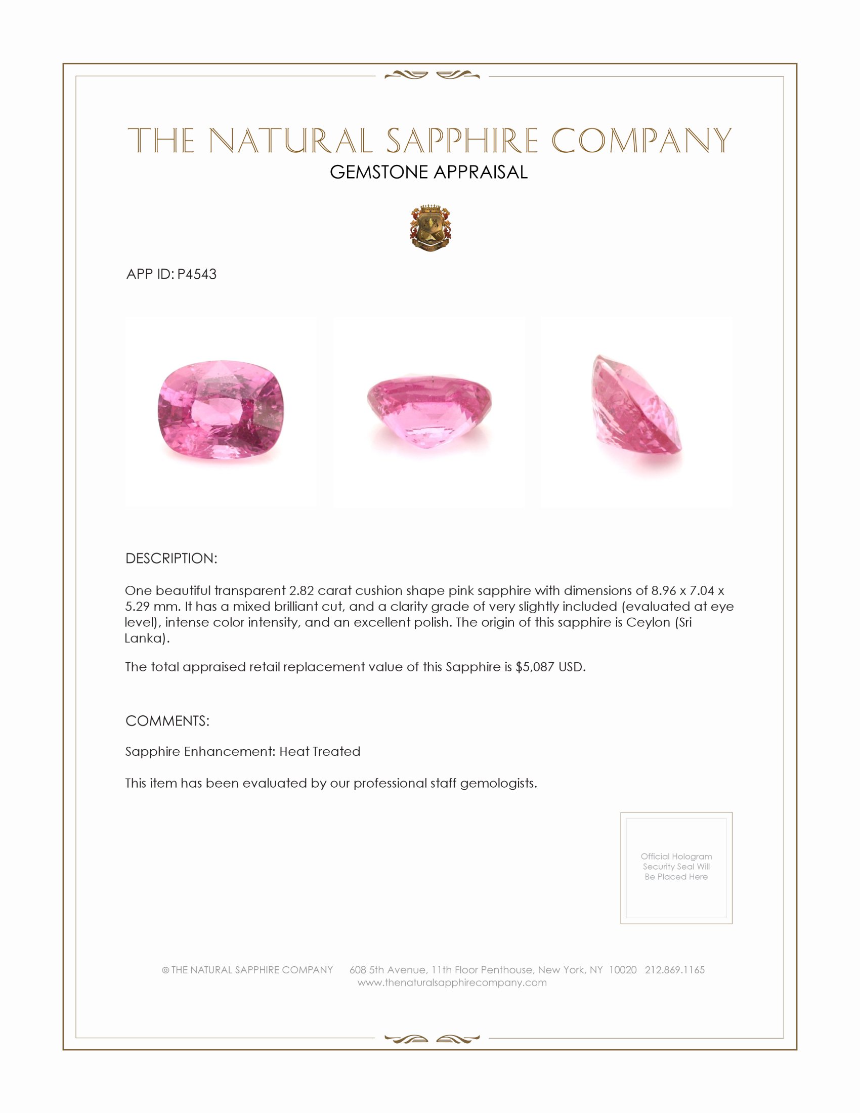 2.82 Ct. Pink Sapphire from Ceylon (Sri Lanka)