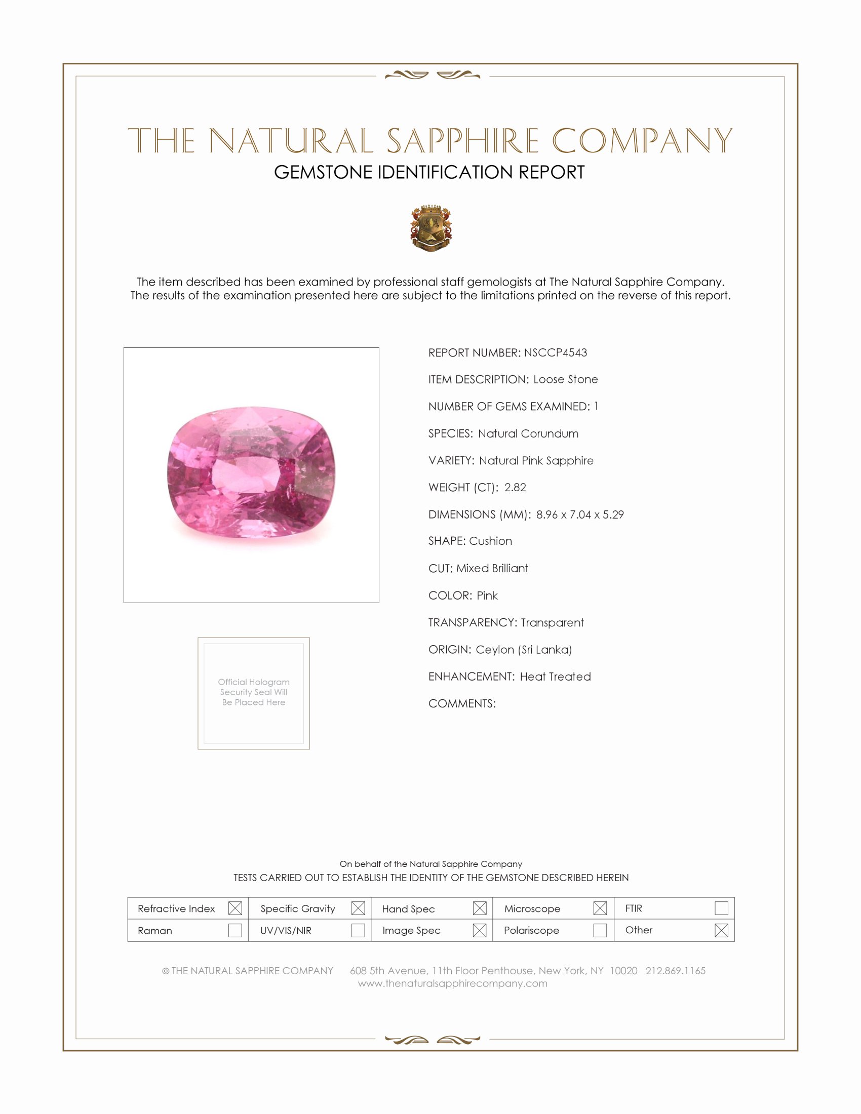 2.82 Ct. Pink Sapphire from Ceylon (Sri Lanka)