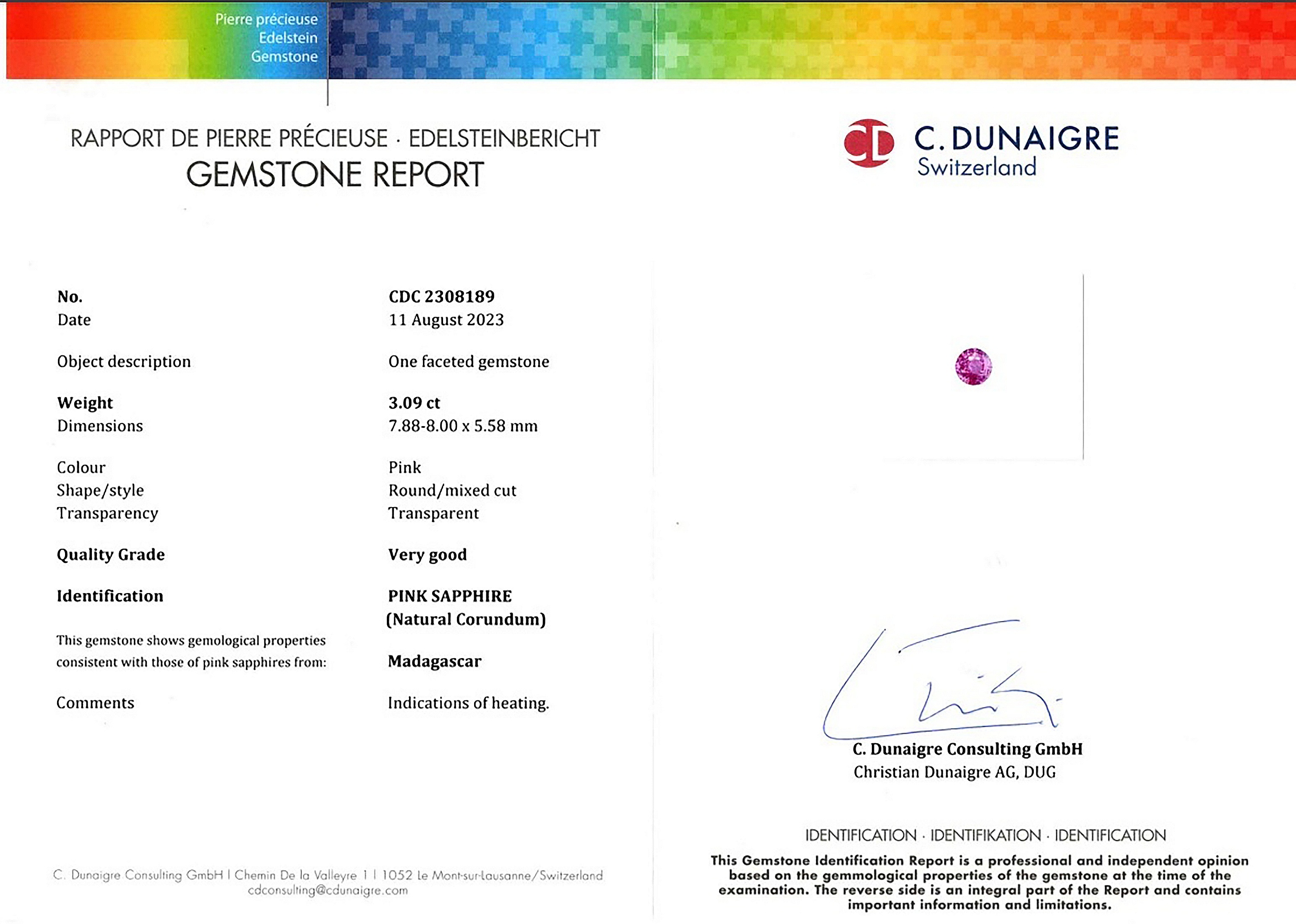 3.09 Ct. Pink Sapphire from Madagascar