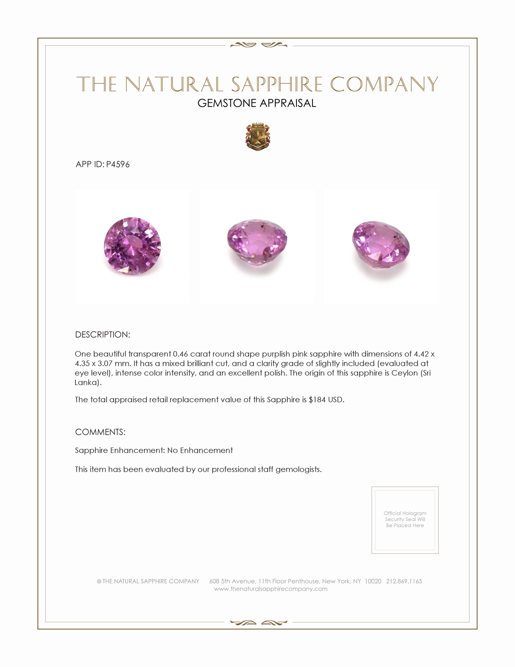 0.46 Ct. Purplish Pink Sapphire from Ceylon (Sri Lanka)