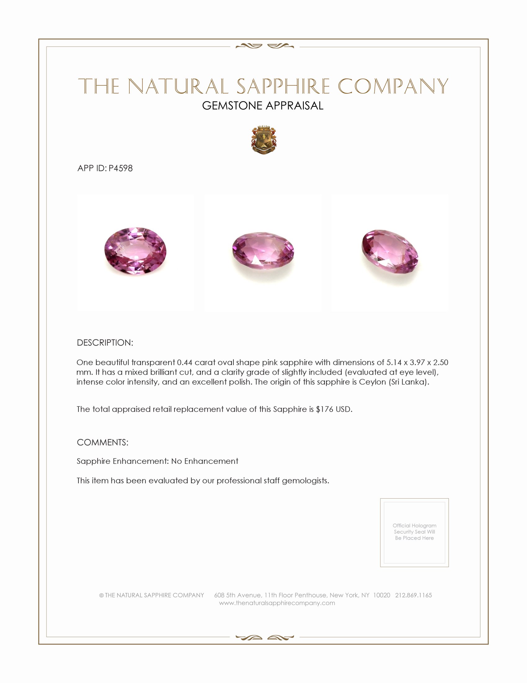 0.44 Ct. Pink Sapphire from Ceylon (Sri Lanka)