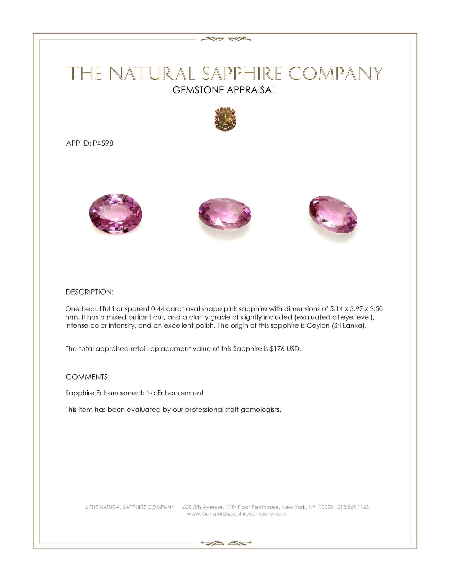 0.44 Ct. Pink Sapphire from Ceylon (Sri Lanka)
