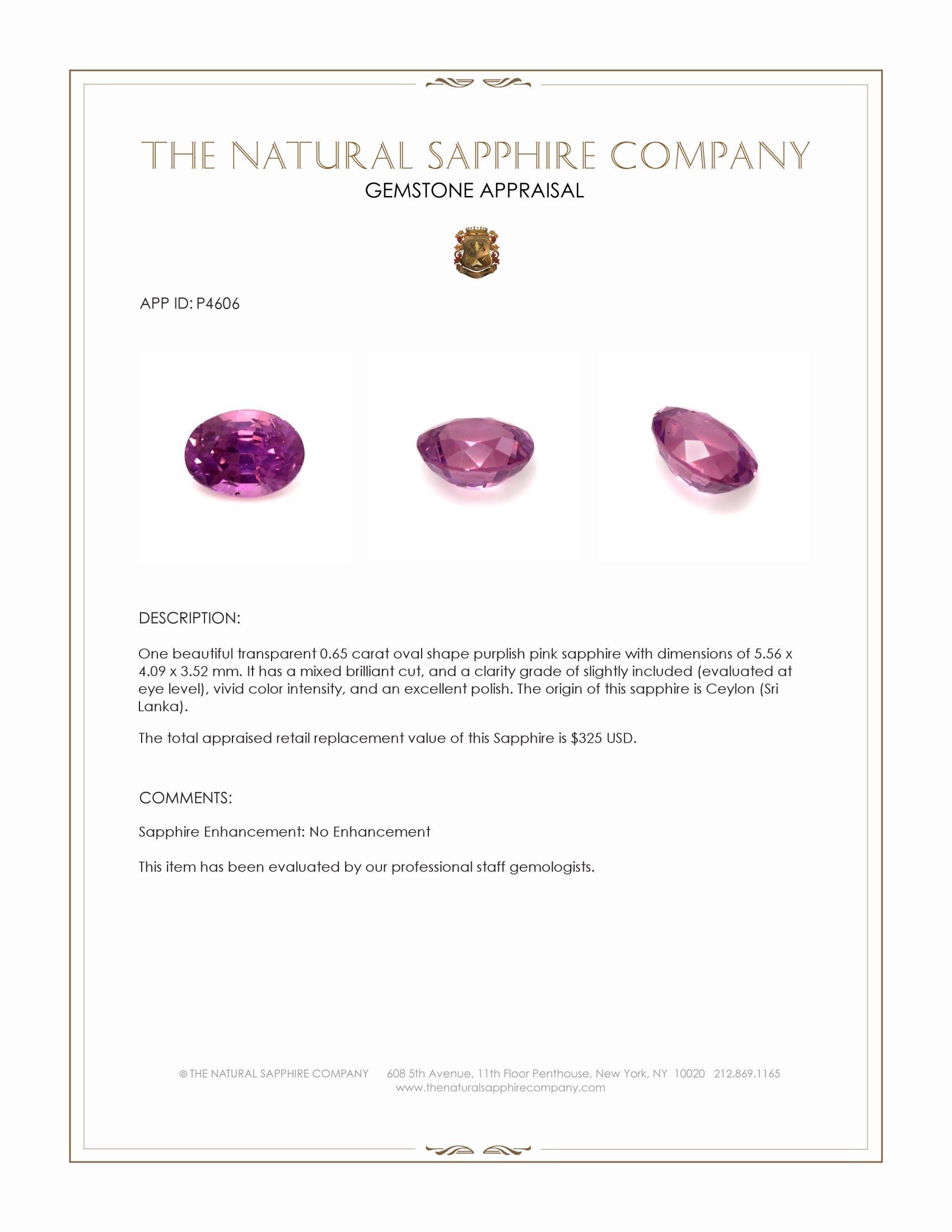 0.65 Ct. Purplish Pink Sapphire from Ceylon (Sri Lanka)