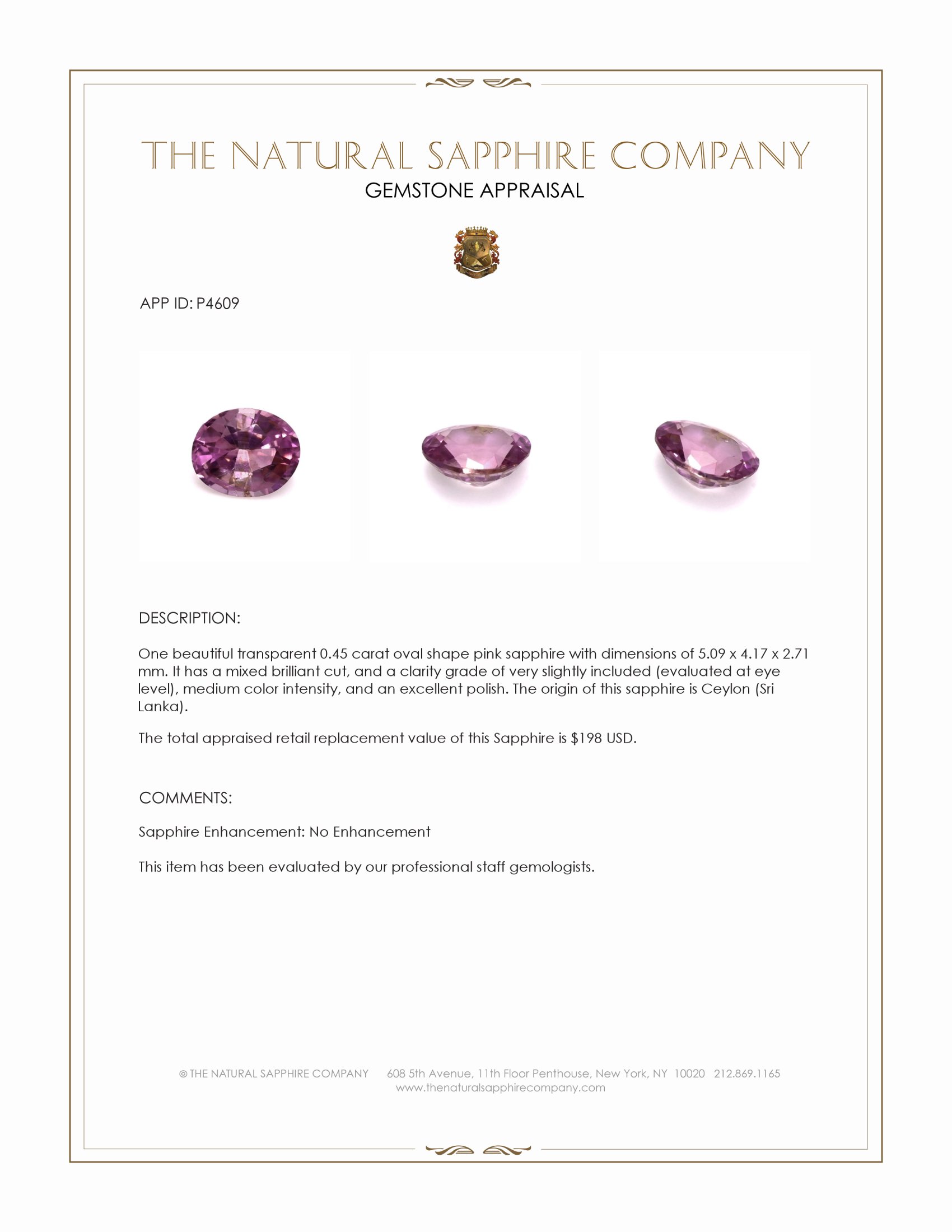 0.45 Ct. Pink Sapphire from Ceylon (Sri Lanka)