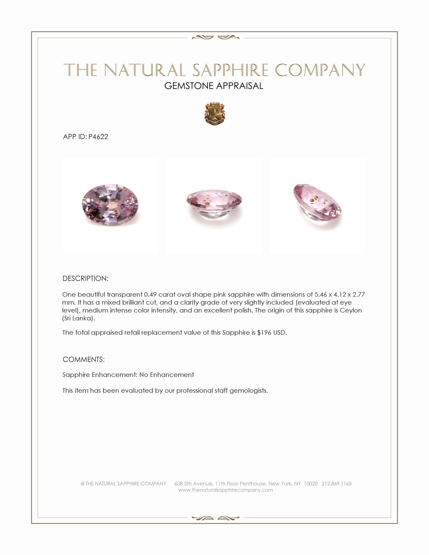 0.49 Ct. Pink Sapphire from Ceylon (Sri Lanka)