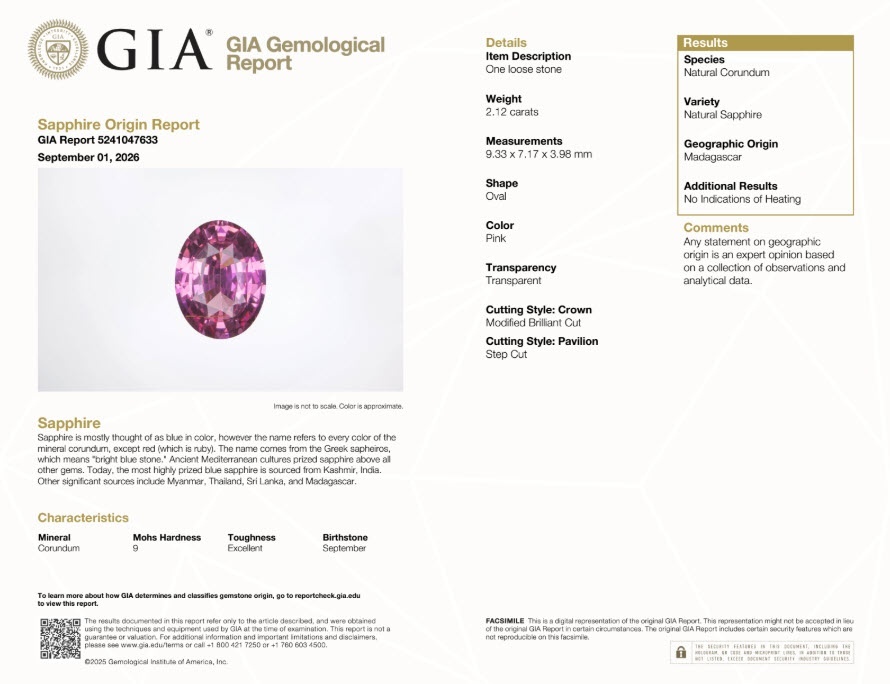 2.12 Ct. Pink Sapphire from Madagascar