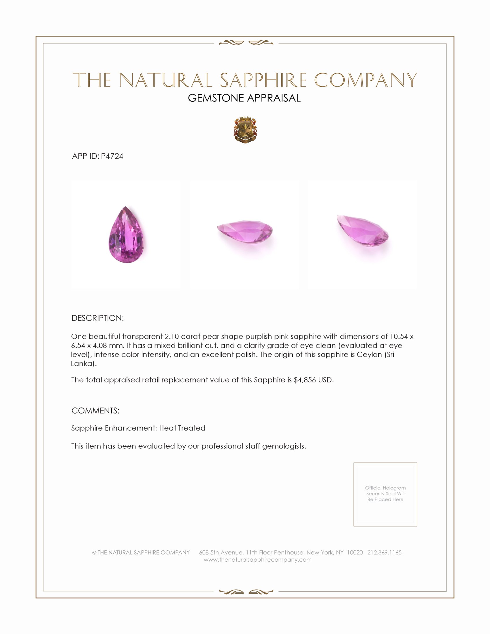 2.10 Ct. Purplish Pink Sapphire from Ceylon (Sri Lanka)