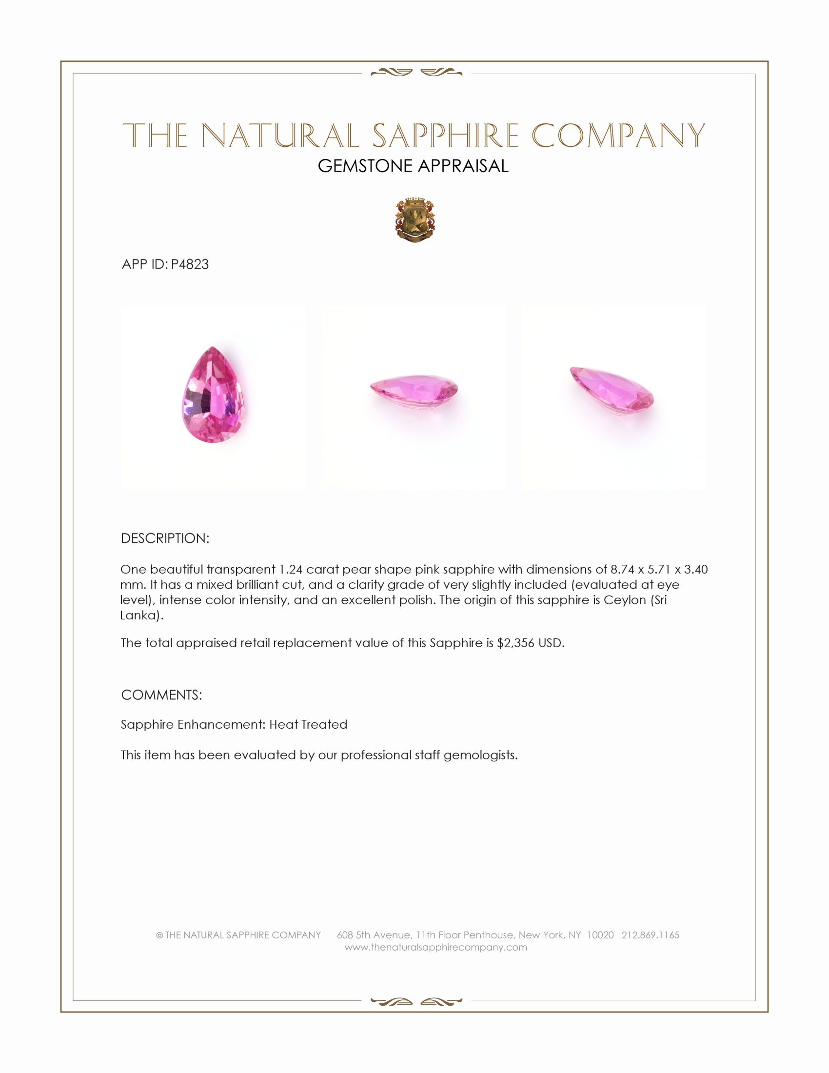 1.24 Ct. Pink Sapphire from Ceylon (Sri Lanka)
