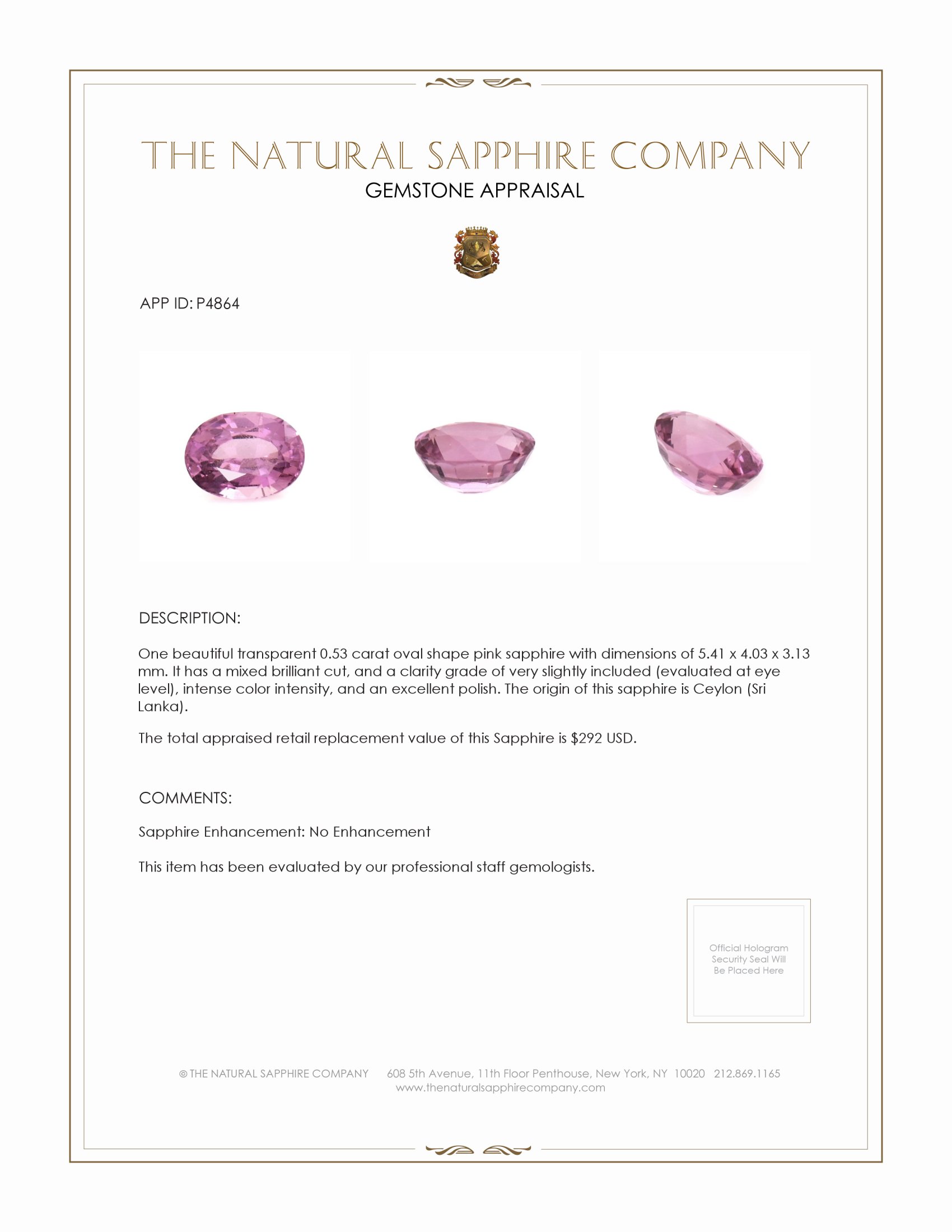 0.53 Ct. Pink Sapphire from Ceylon (Sri Lanka)