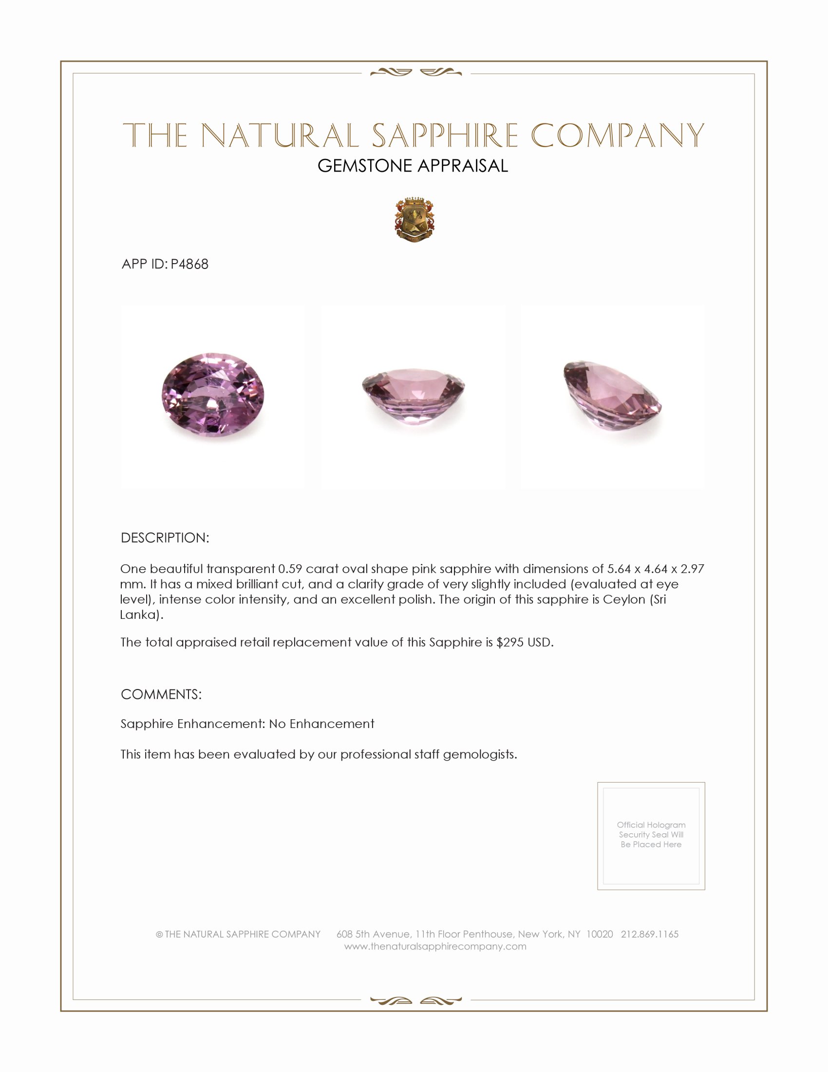 0.59 Ct. Pink Sapphire from Ceylon (Sri Lanka)