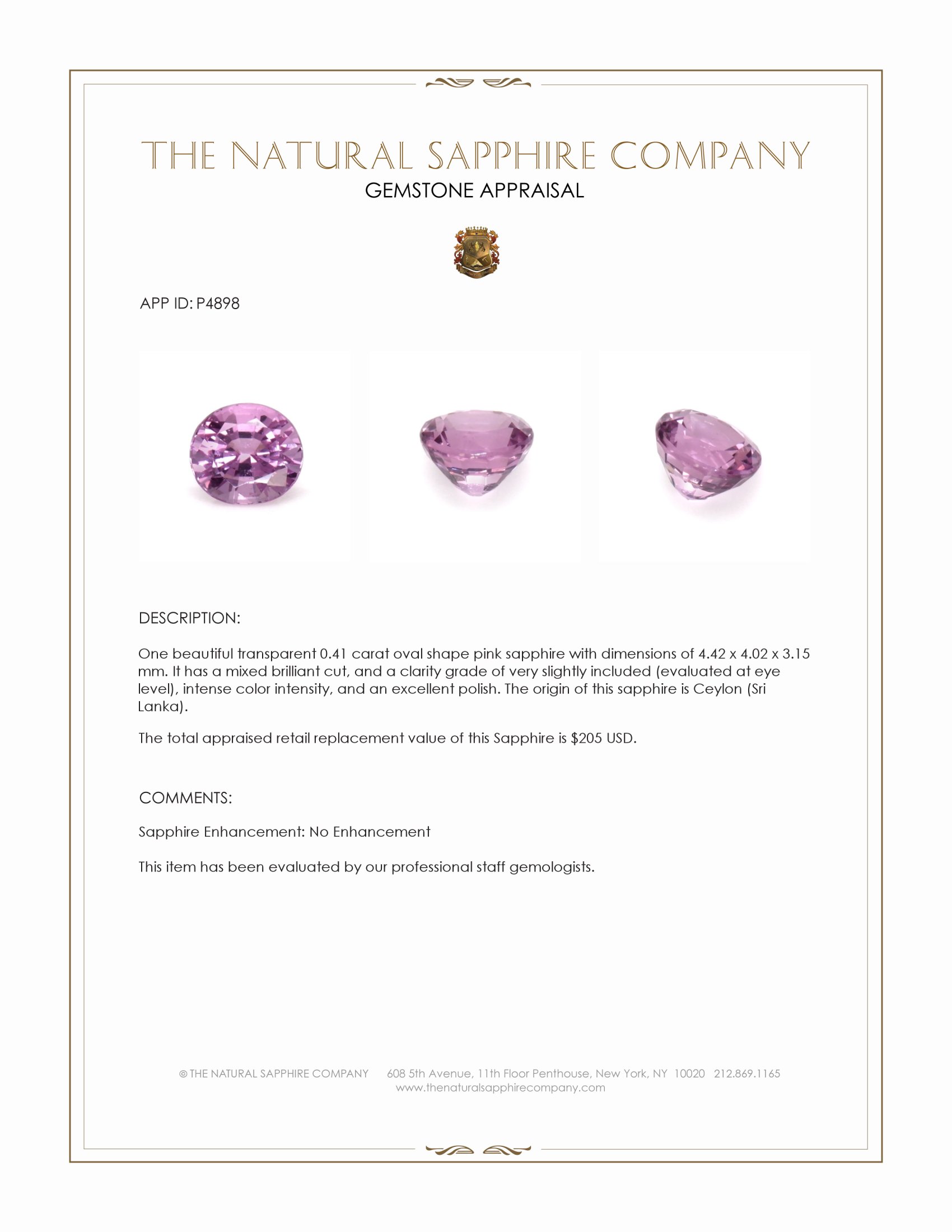 0.41 Ct. Pink Sapphire from Ceylon (Sri Lanka)