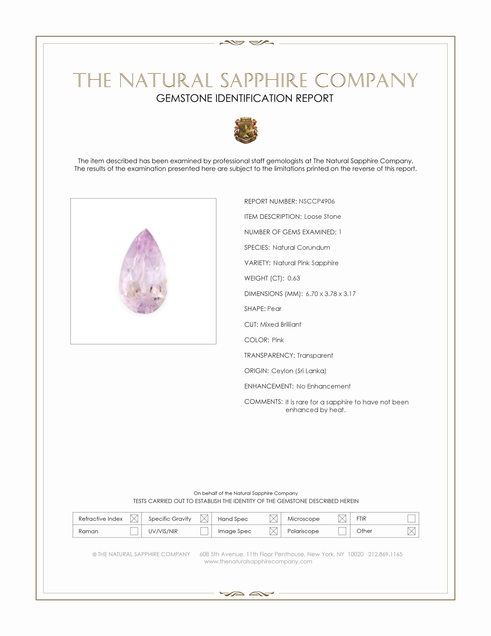 0.63 Ct. Pink Sapphire from Ceylon (Sri Lanka)