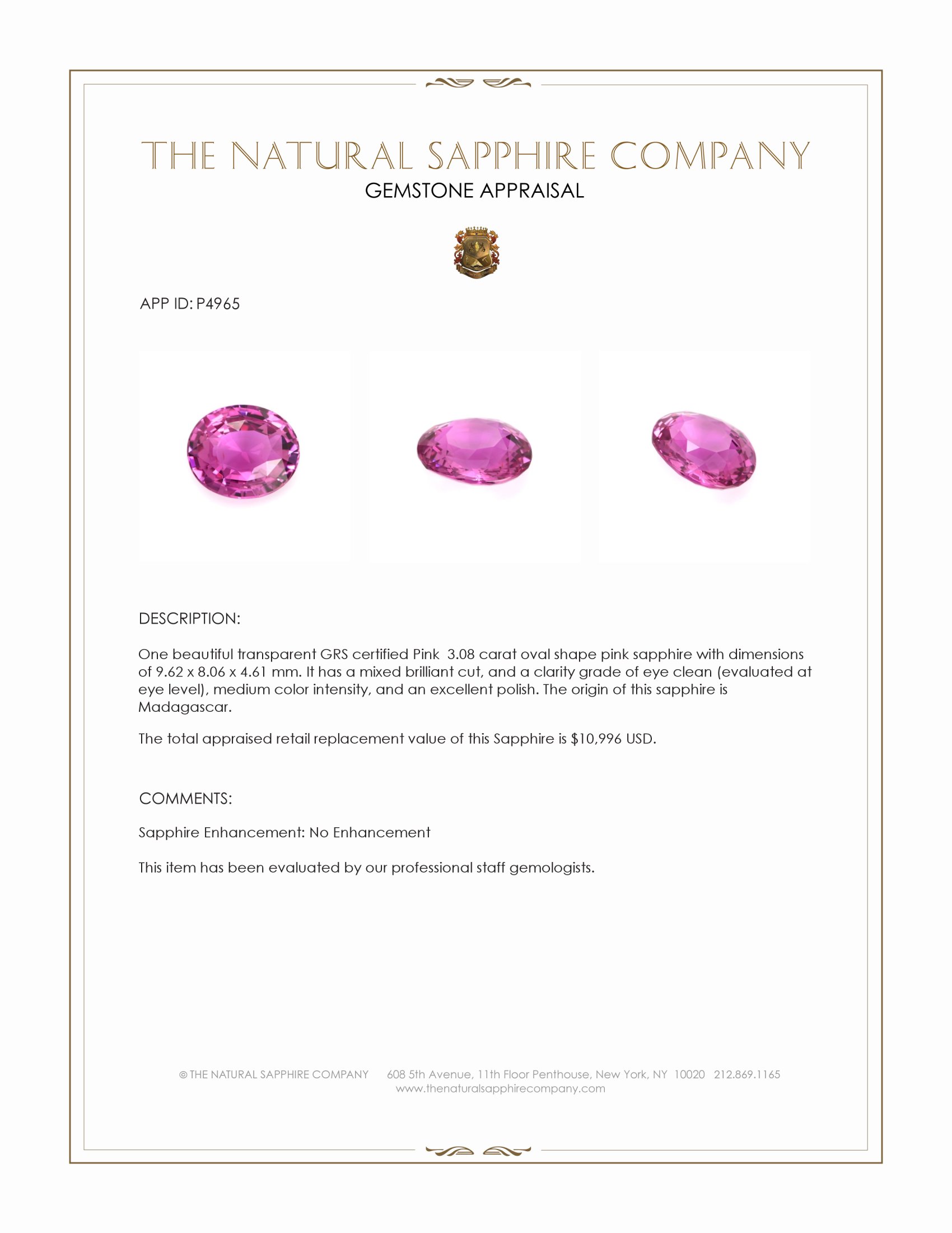 3.08 Ct. Pink Sapphire from Madagascar