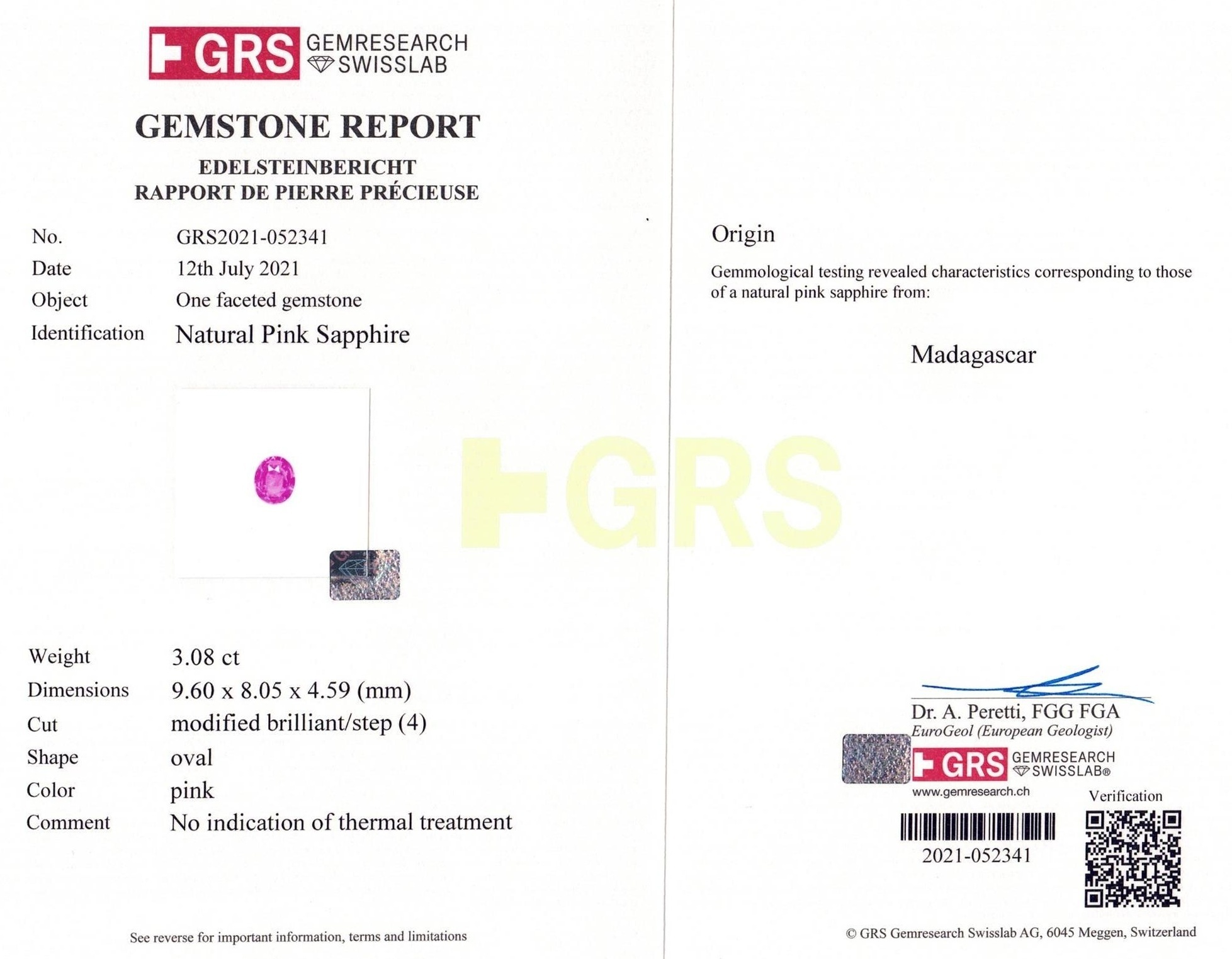 3.08 Ct. Pink Sapphire from Madagascar