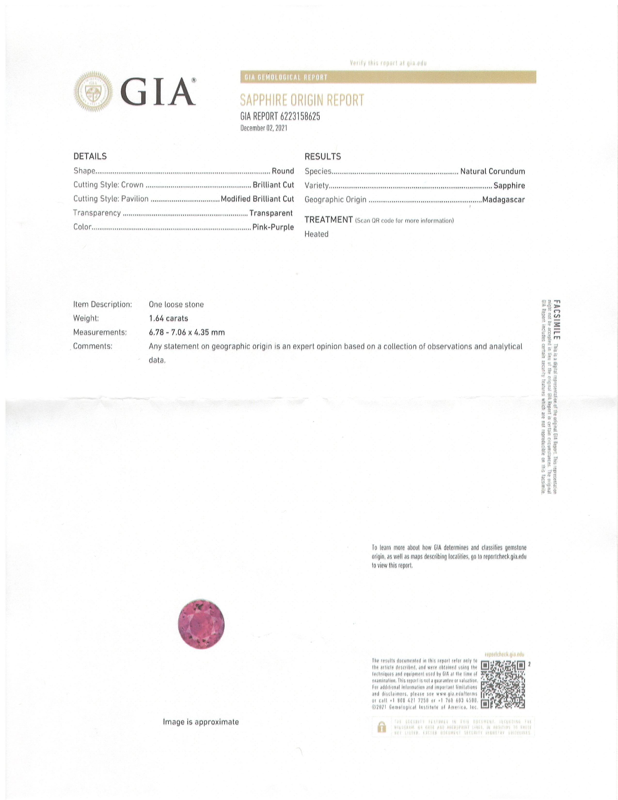 1.64 Ct. Purplish Pink Sapphire from Madagascar