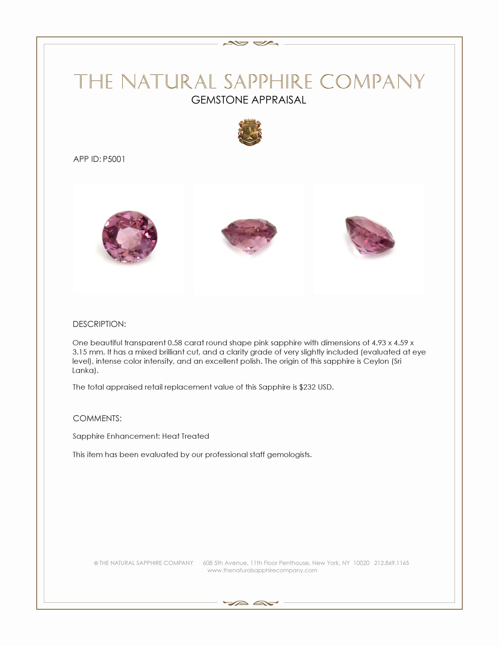 0.58 Ct. Pink Sapphire from Ceylon (Sri Lanka)