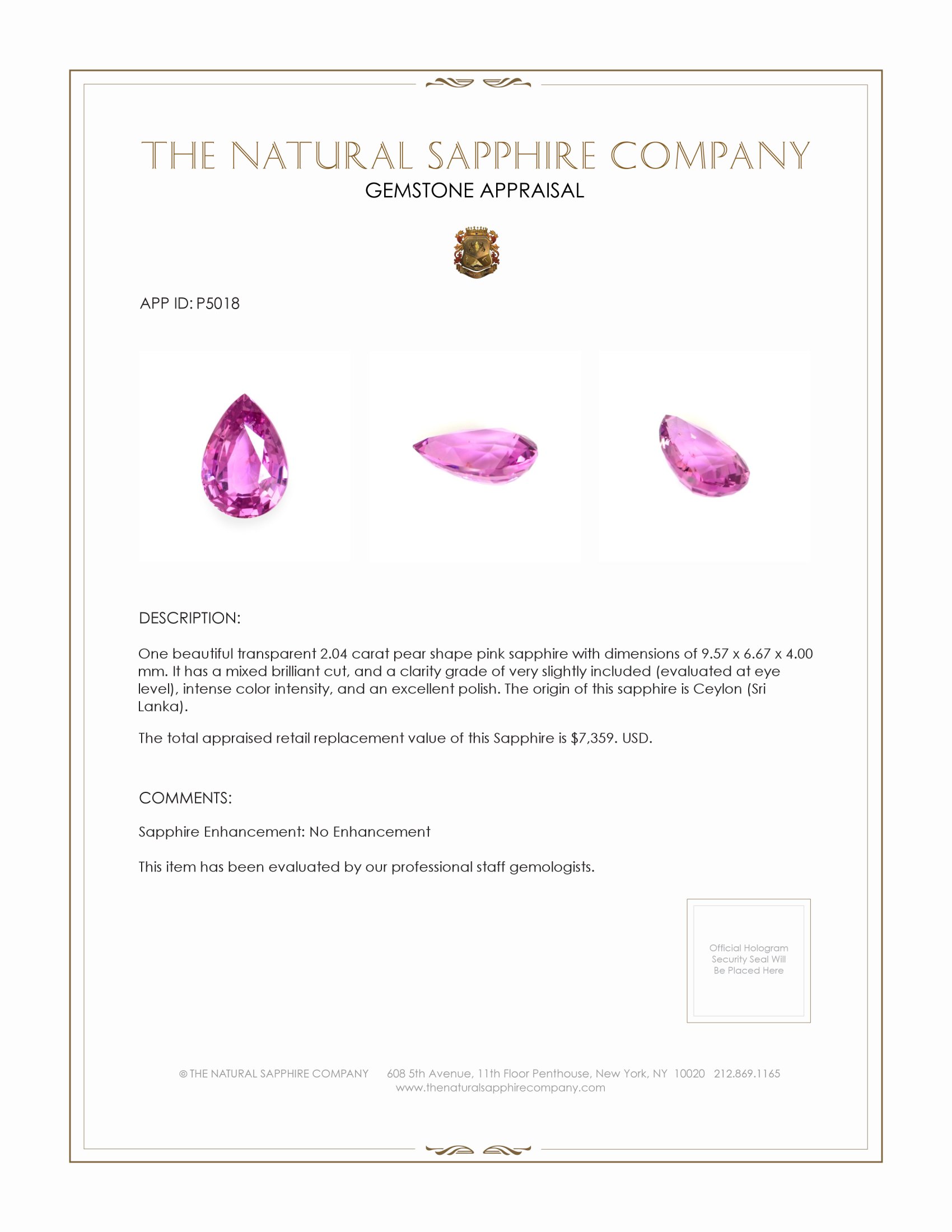 2.04 Ct. Pink Sapphire from Ceylon (Sri Lanka)