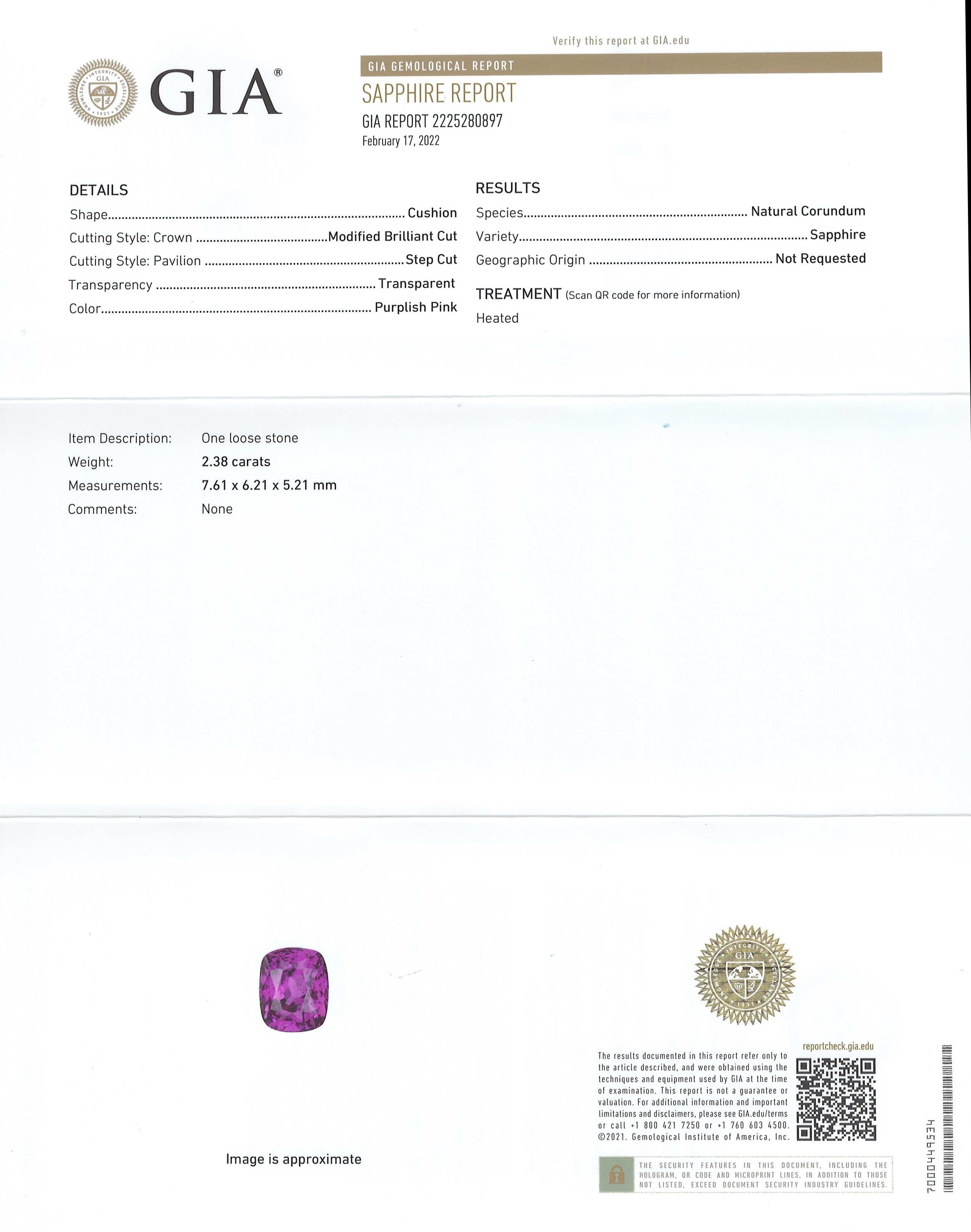 2.38 Ct. Purplish Pink Sapphire from Ceylon (Sri Lanka)