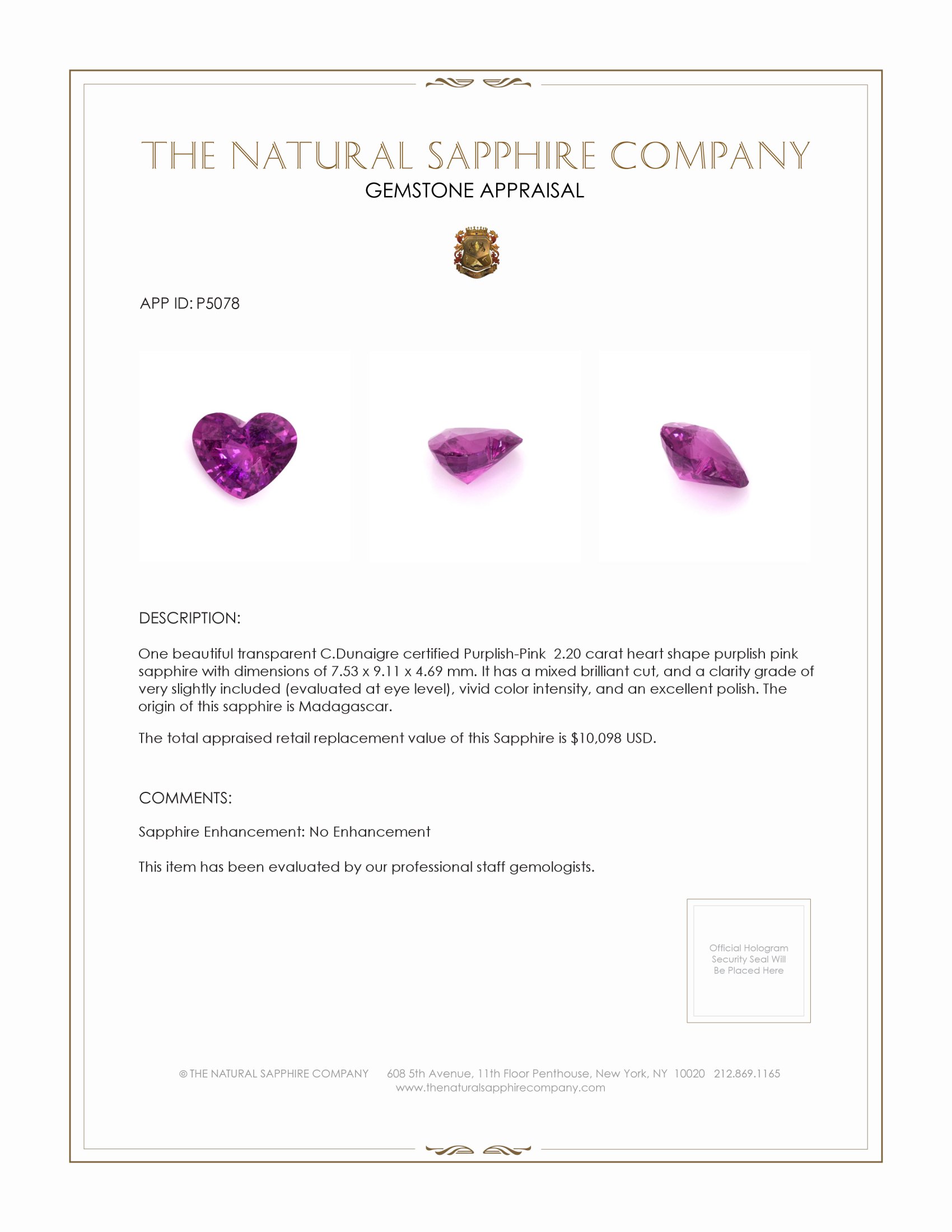 2.20 Ct. Purplish Pink Sapphire from Madagascar