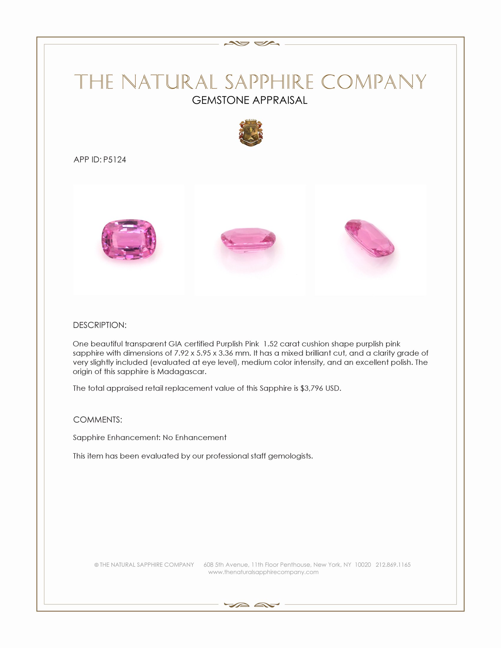 1.52 Ct. Purplish Pink Sapphire from Madagascar