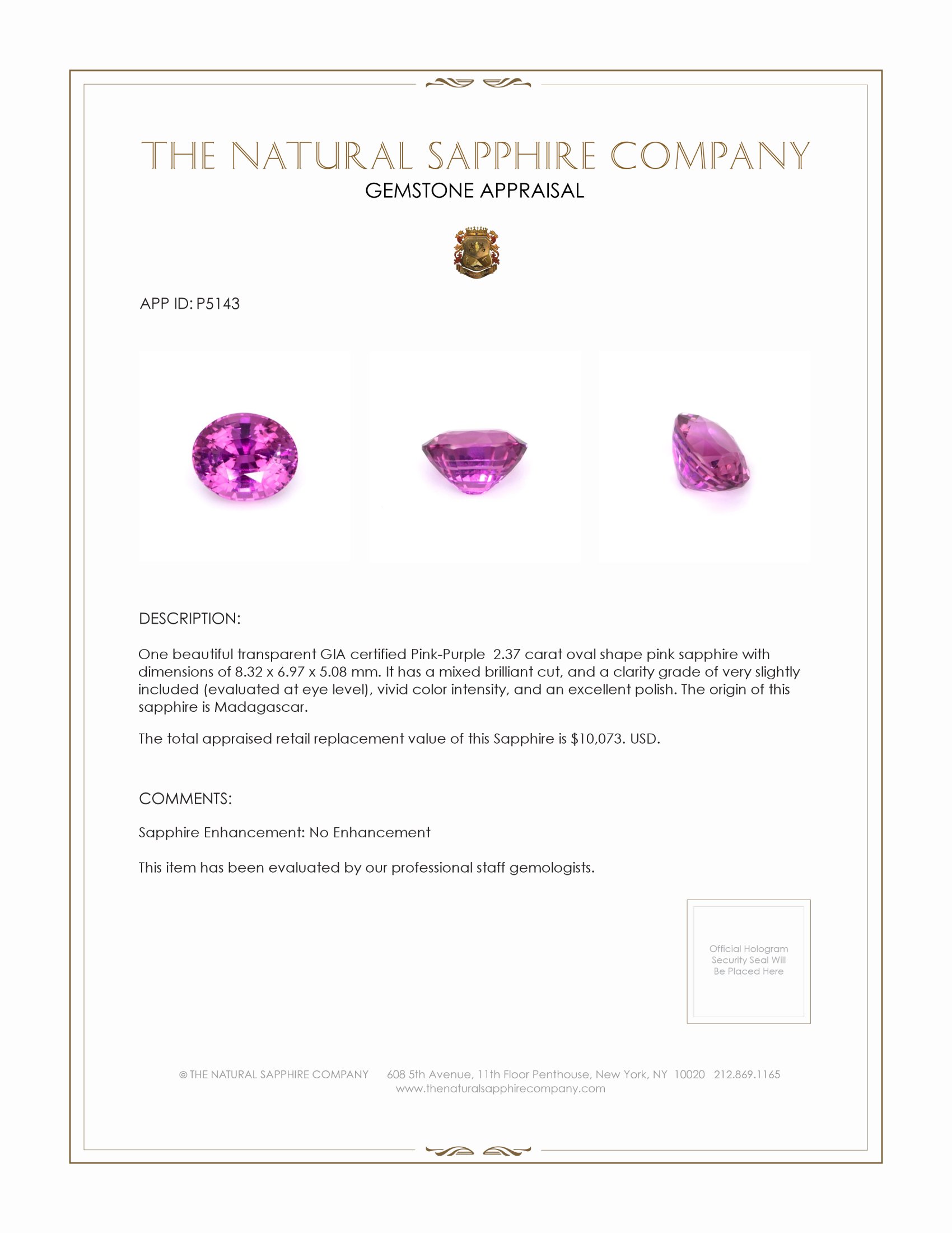 2.37 Ct. Pink Sapphire from Madagascar