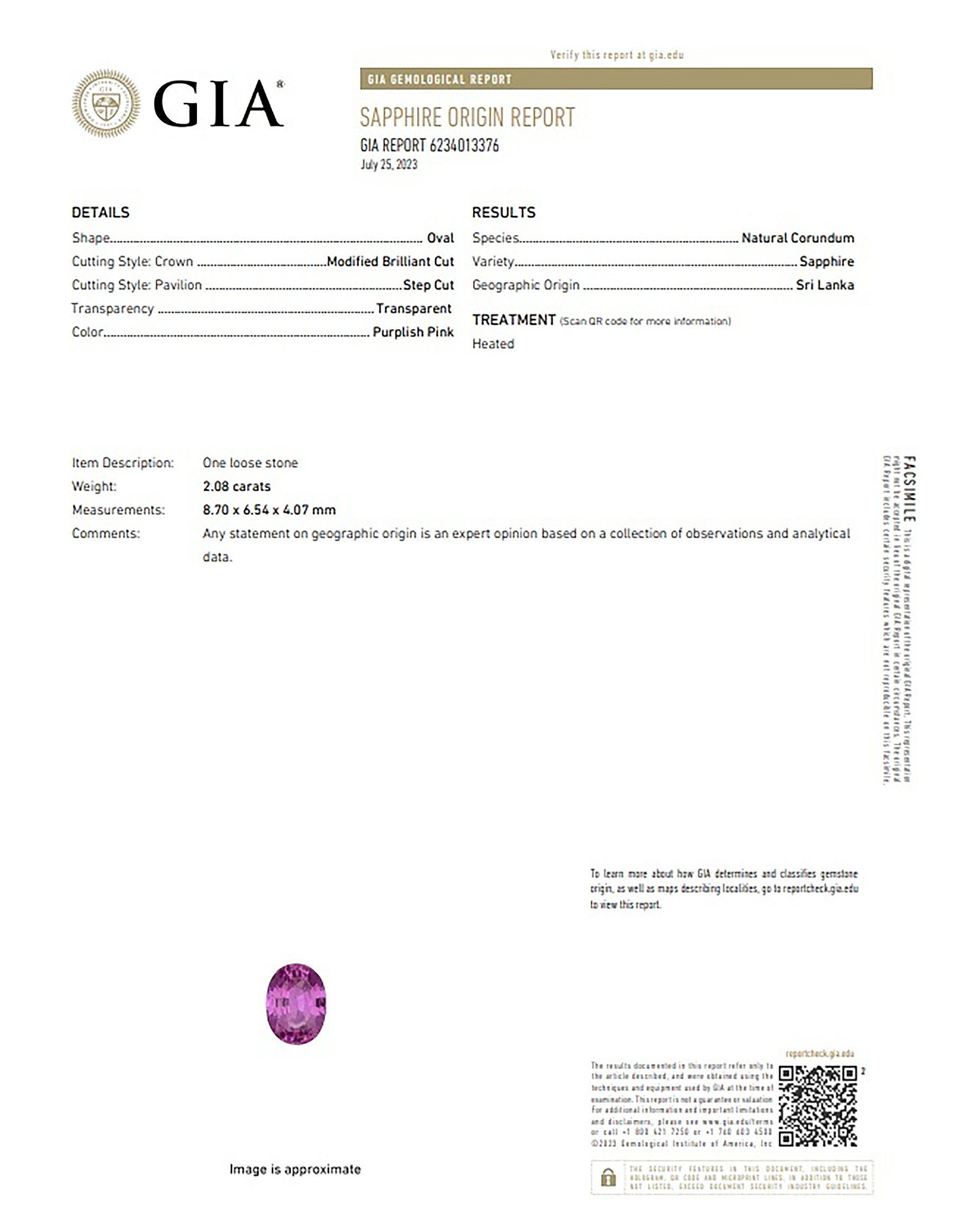 2.08 Ct. Pink Sapphire from Ceylon (Sri Lanka)