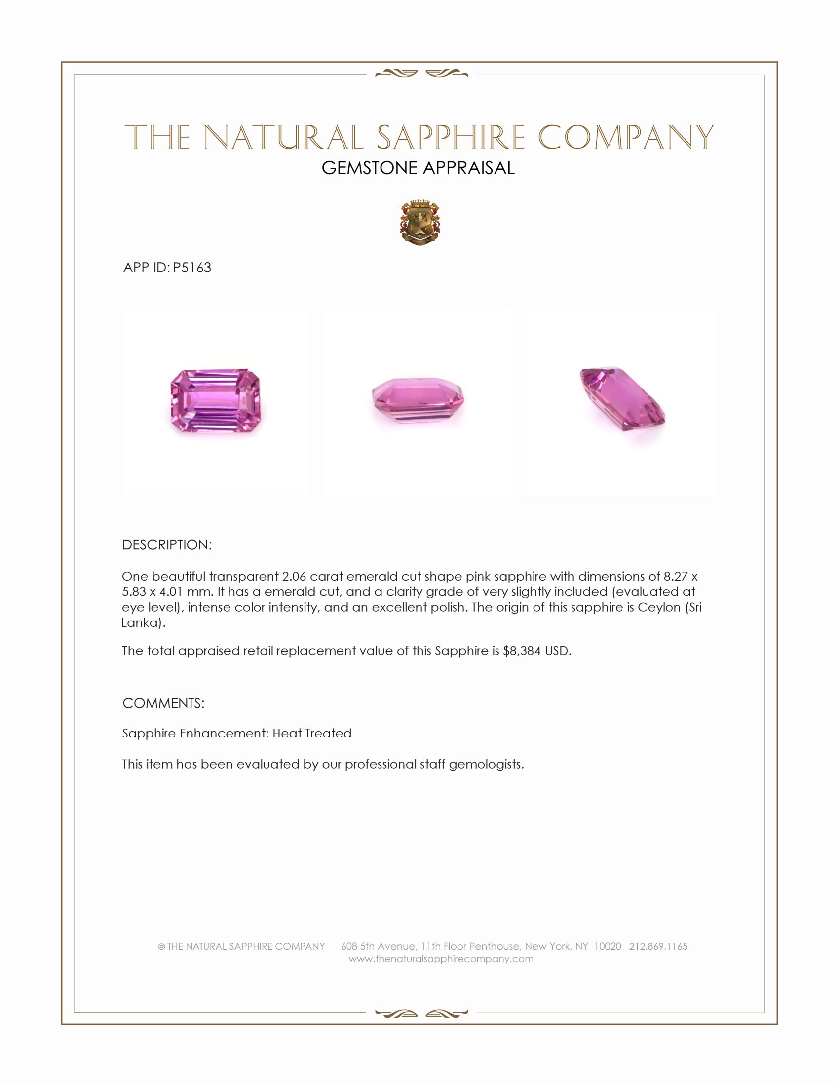 2.06 Ct. Pink Sapphire from Ceylon (Sri Lanka)